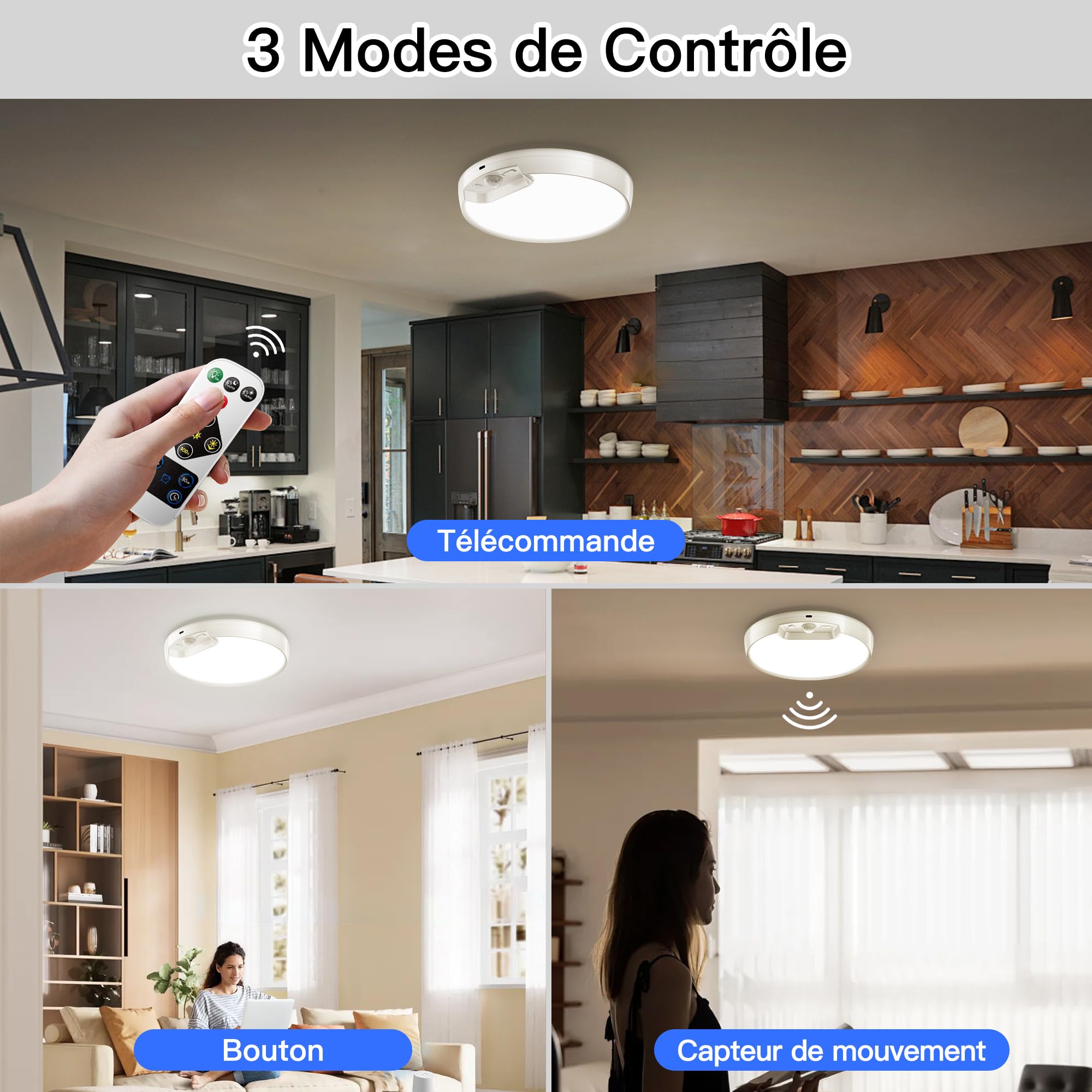 Homelist Lampa sufitowa LED z czujnikiem ruchu, lampa sufitowa z pilotem zdalnego sterowania, ściemniana, 8000 mAh, zasilana bateriami, lampa sufitowa do kuchni, łazienki, korytarza, sypialni, na