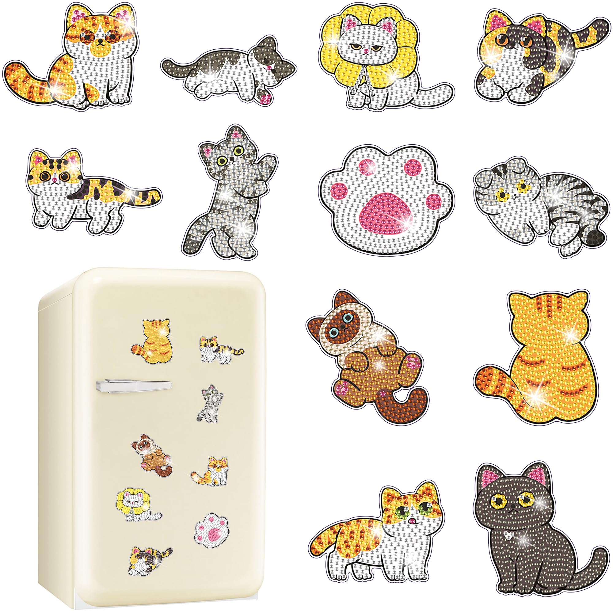 12 PCS Diamond Art Kits for Adults, Diamond Art Refrigerator Magnets, Cat Diamond Art Kits, Diamond Painting Kits for Home Decor