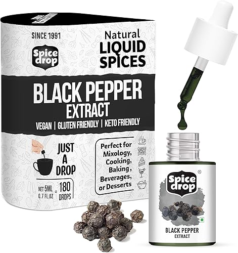 Spice Drop Extracto de especias naturales de pimienta negra para sopas, platos y bebidas, sabor auténtico, hecho de granos de pimienta, 0.2 fl oz