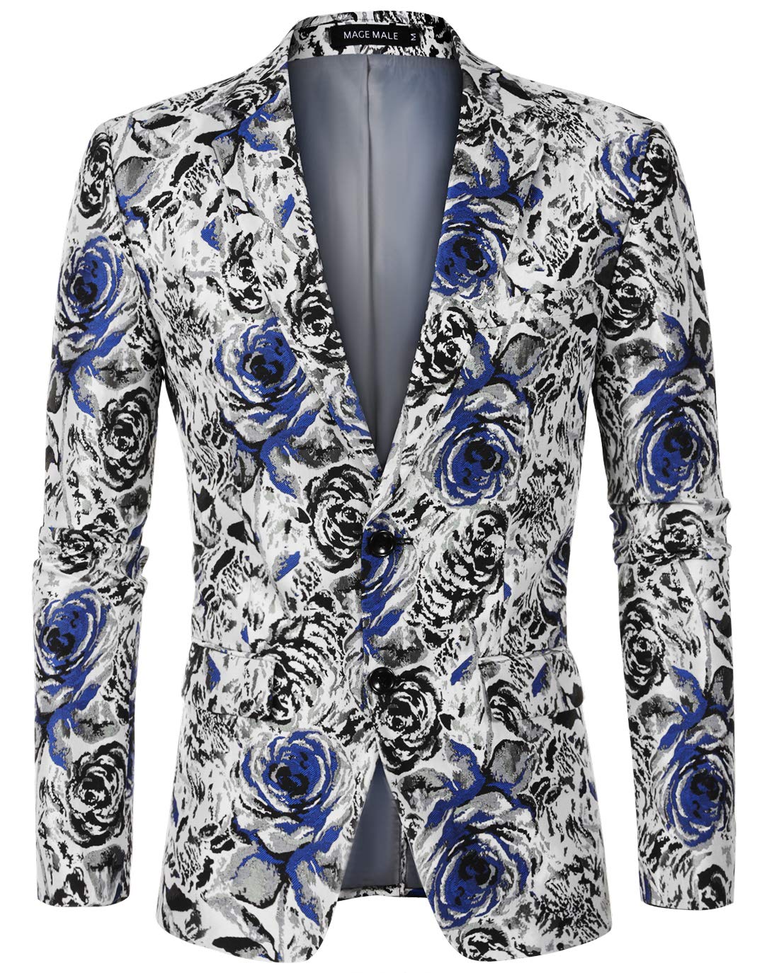 MAGE MALEMen's Floral Blazer Two Button Dress Party Suit Jacket Notched Lapel Slim Fit Stylish Top