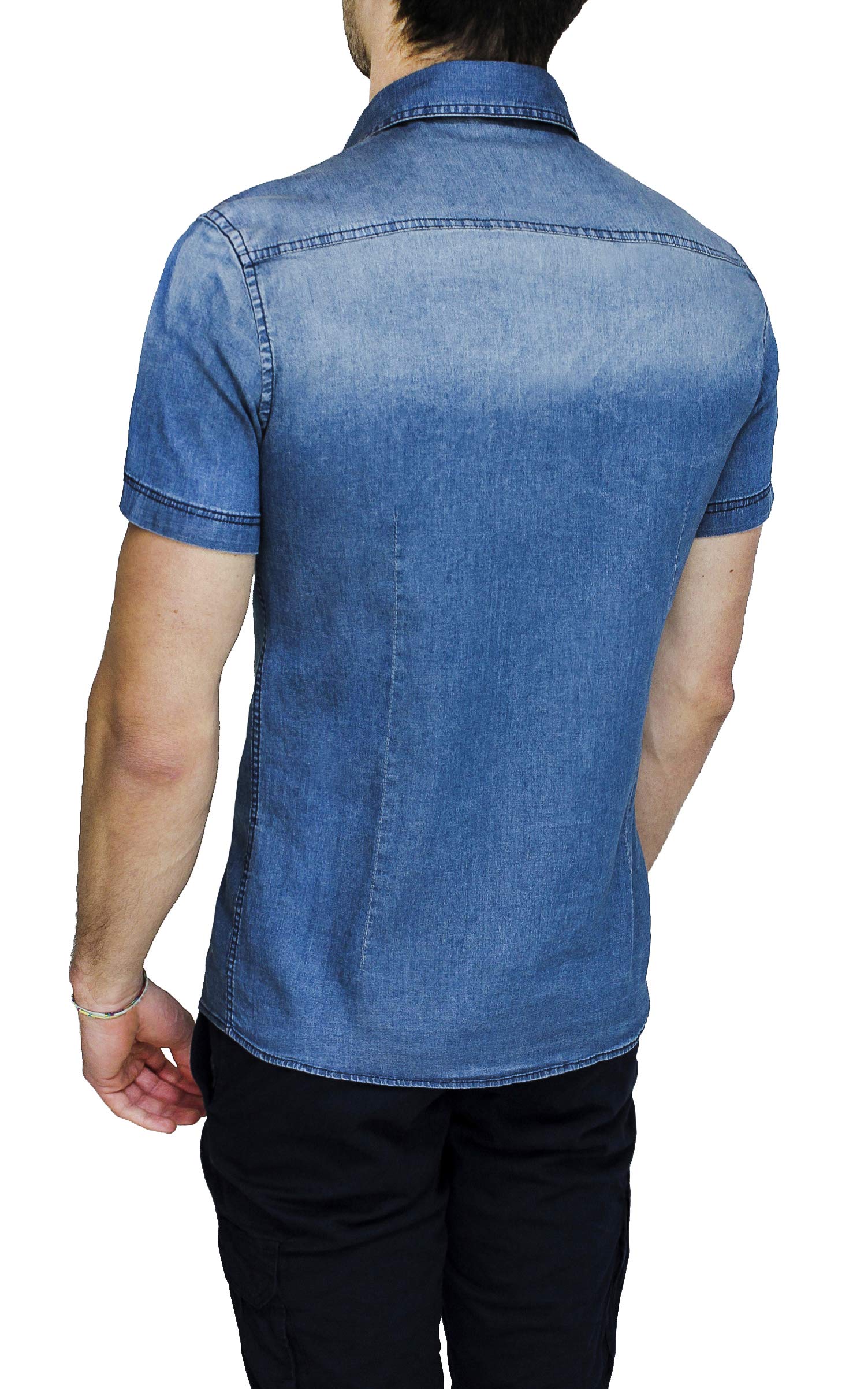 Camicia di Jeans Uomo Denim a Maniche Corte Casual Slim Fit Estiva