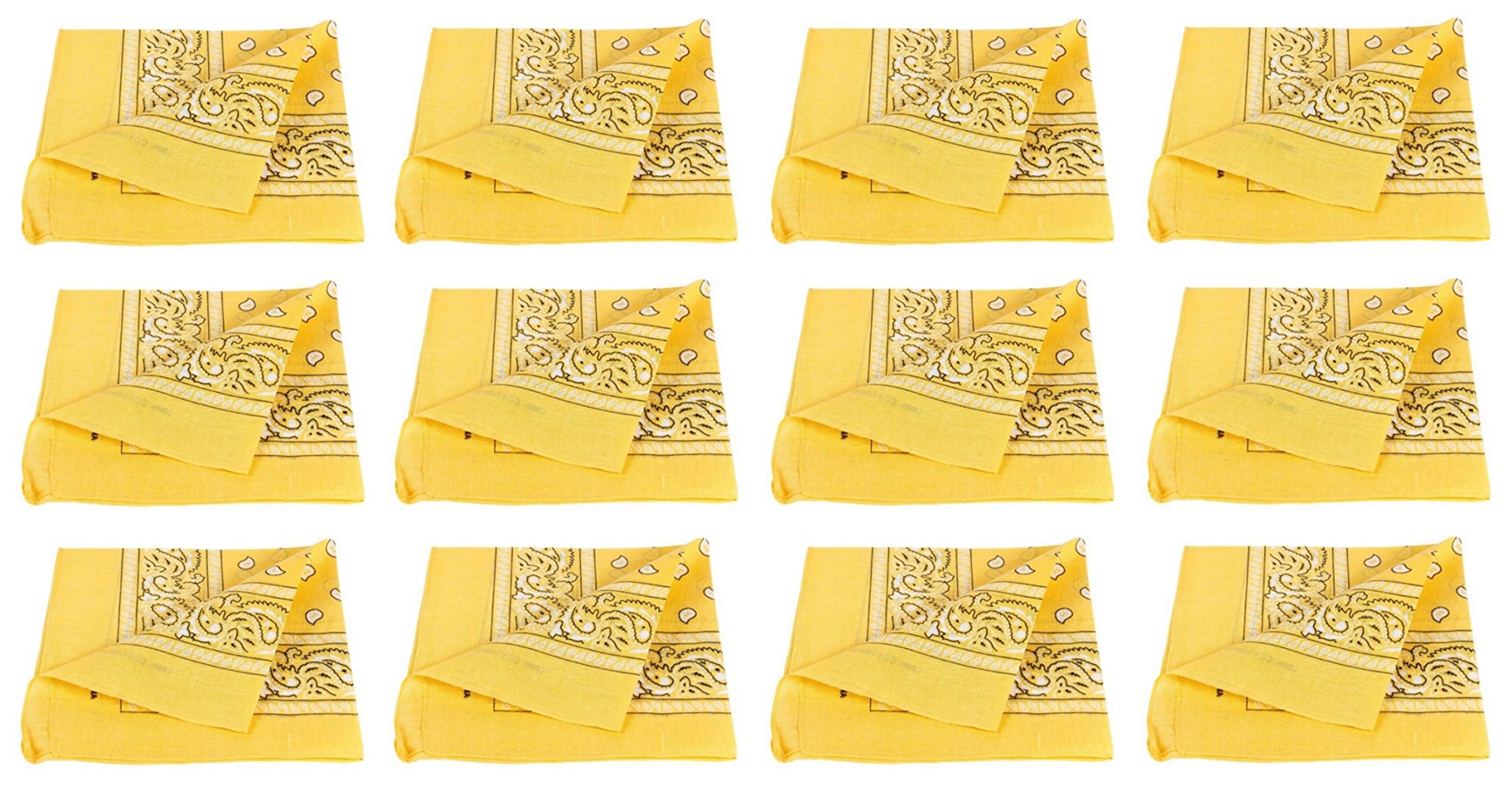 PURECITY Lot Grossiste 12 Bandana Foulard Coton Motif Paisley Cachemire - Plusieurs Coloris Disponibles (8# Jaune)