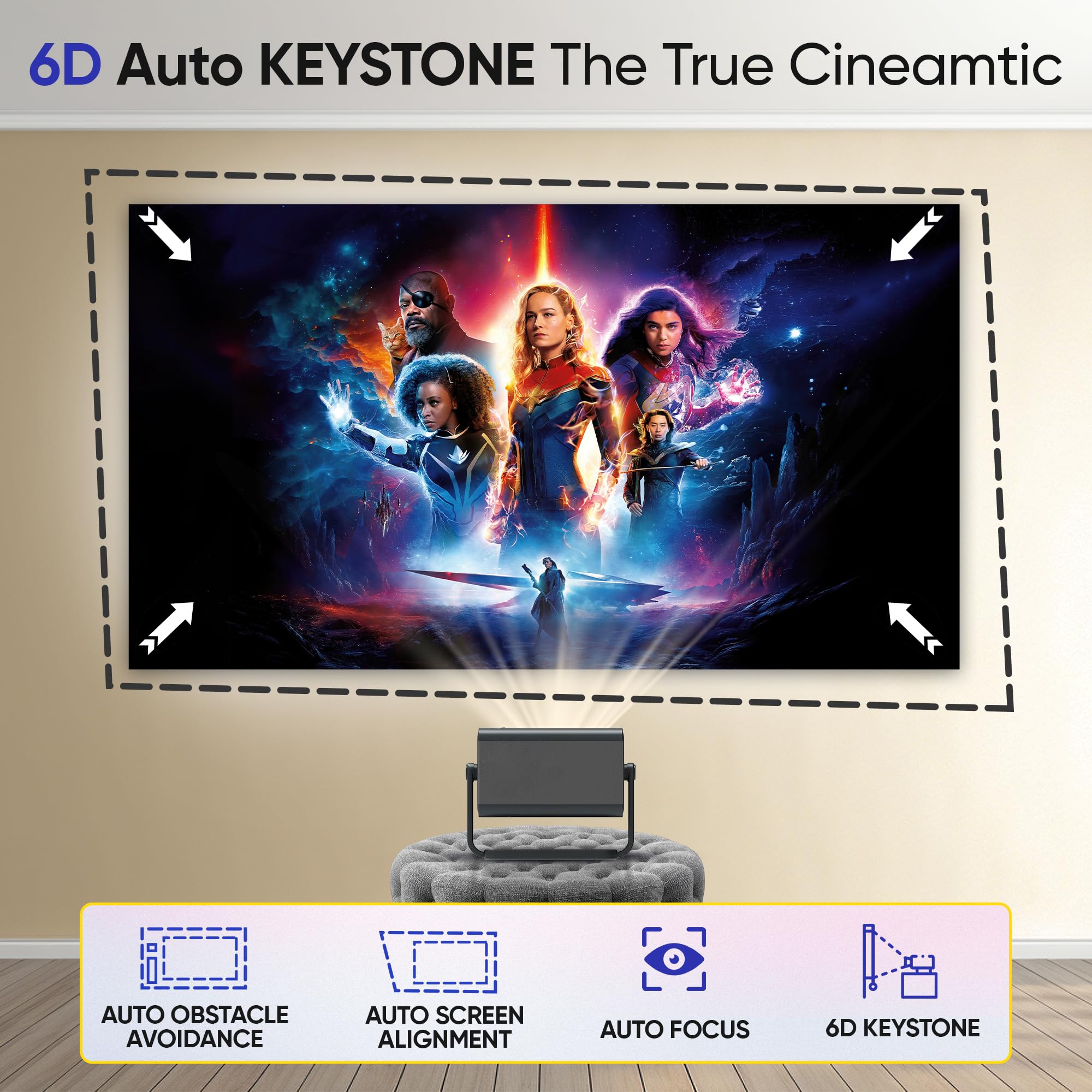 DEBONAIR CineX Pro 4K Ultra HD Native 1080p Android Projector | 1300 ANSI Lumens Auto (Focus+Screen Fit+OBA) Android 12 | Dust Proof Engine 10W Speaker Dual WiFi BT5.0| 300" Display | Cinema Exp 2