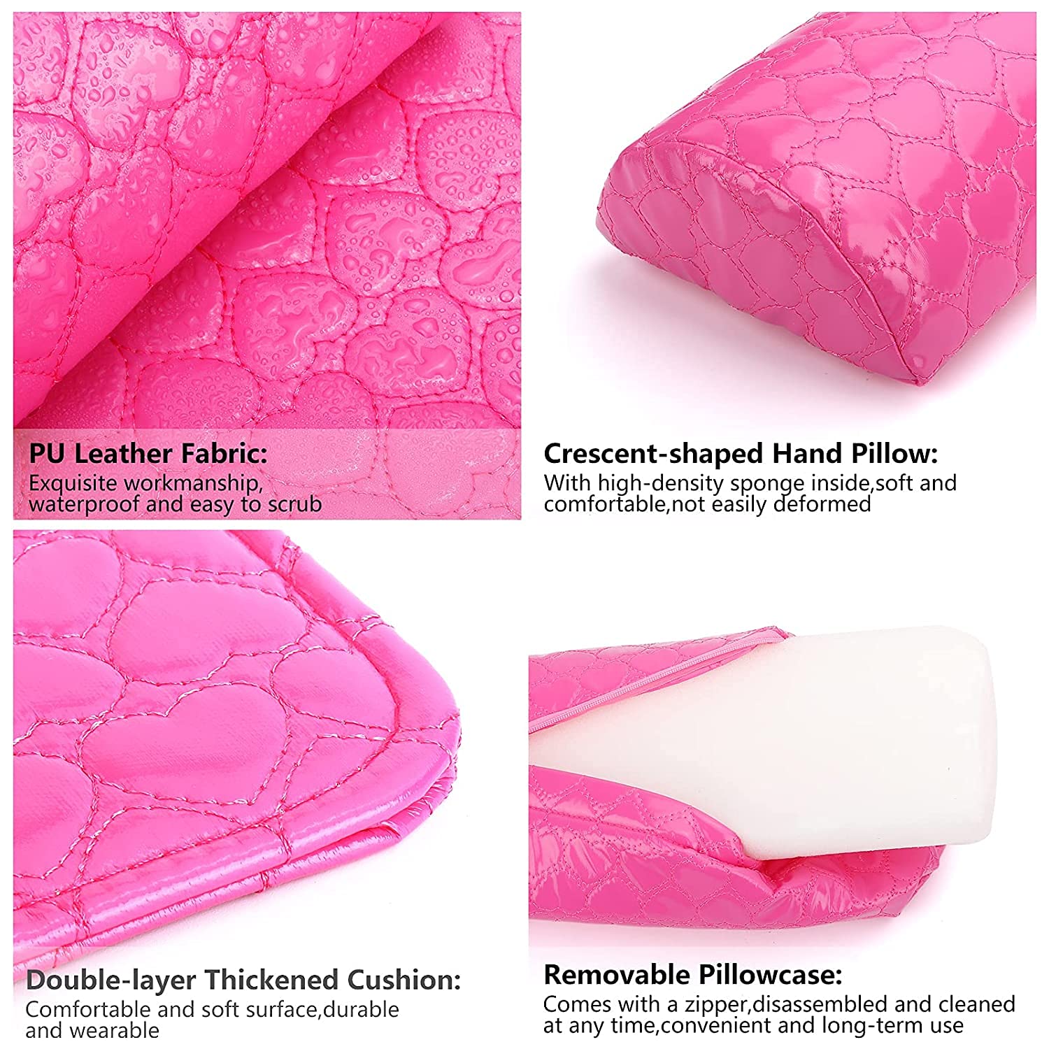 Store2508 Soft PU Leather Nail Art Hand Rest Cushion & Mat 2 Sets (Darkpink) 1