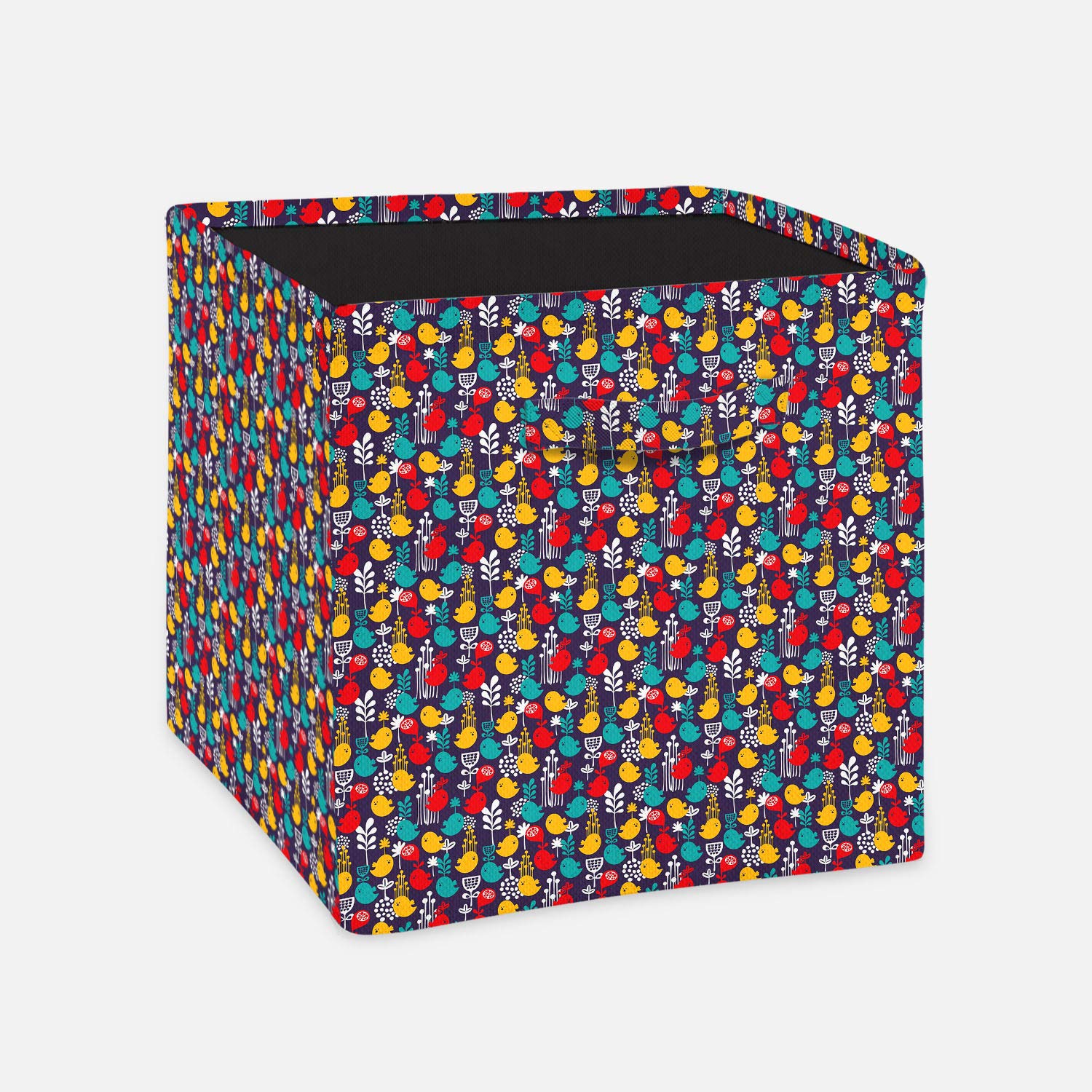 ArtzFolio Cartoon Birds Foldable Open Storage Bin | Organizer Box, Toy Basket, Shelf Box, Laundry Bag | Canvas Fabric Cube-shaped; 12 x 12 x 12 inch