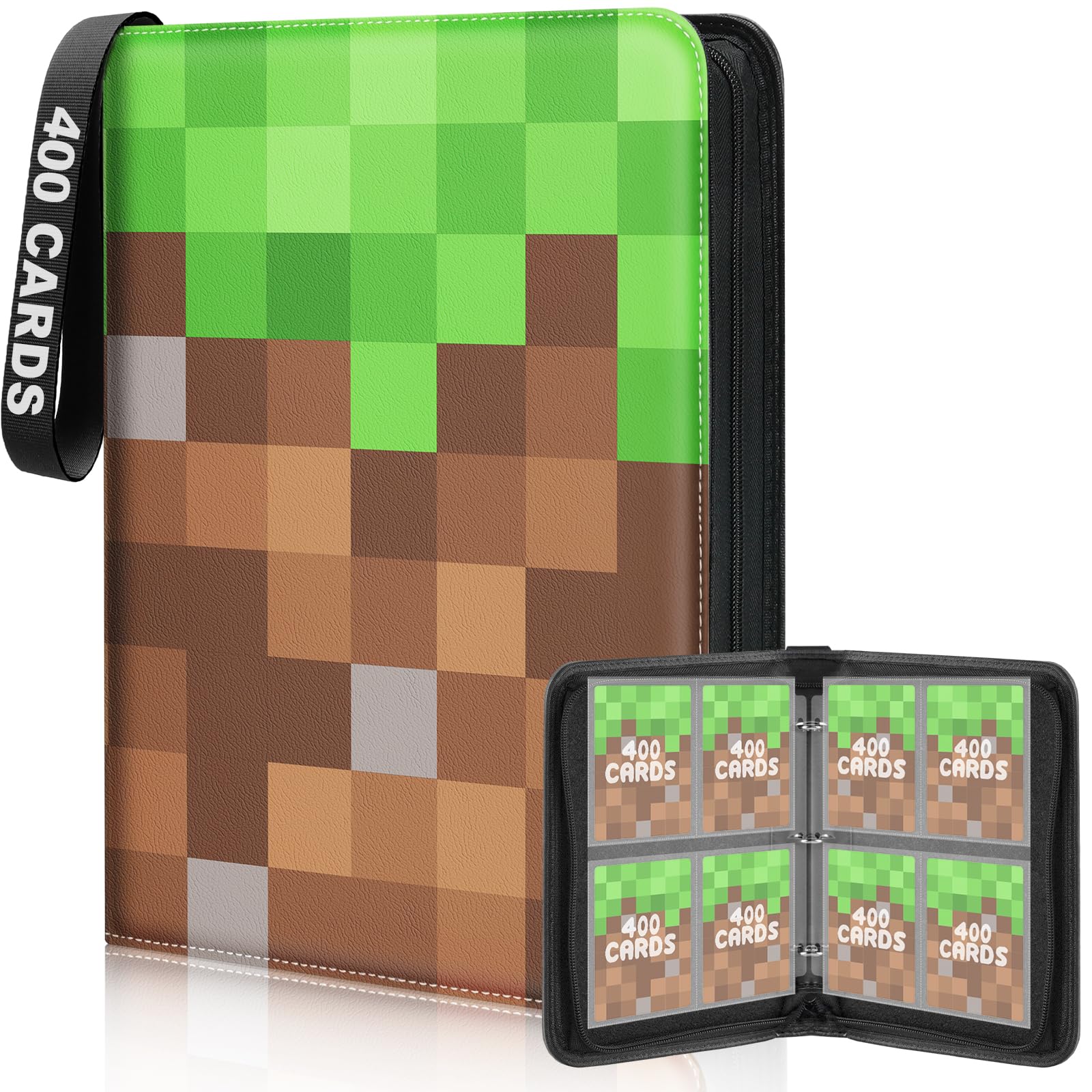 Trading Card Binder 4 Pocket, Holder 400 Pockets with 50 Removable Sleeves, Cards Binder Carrying Case Storage for Boys and Girls, 3 Ring Album Book for Sports,Game and Photo,Deep Green