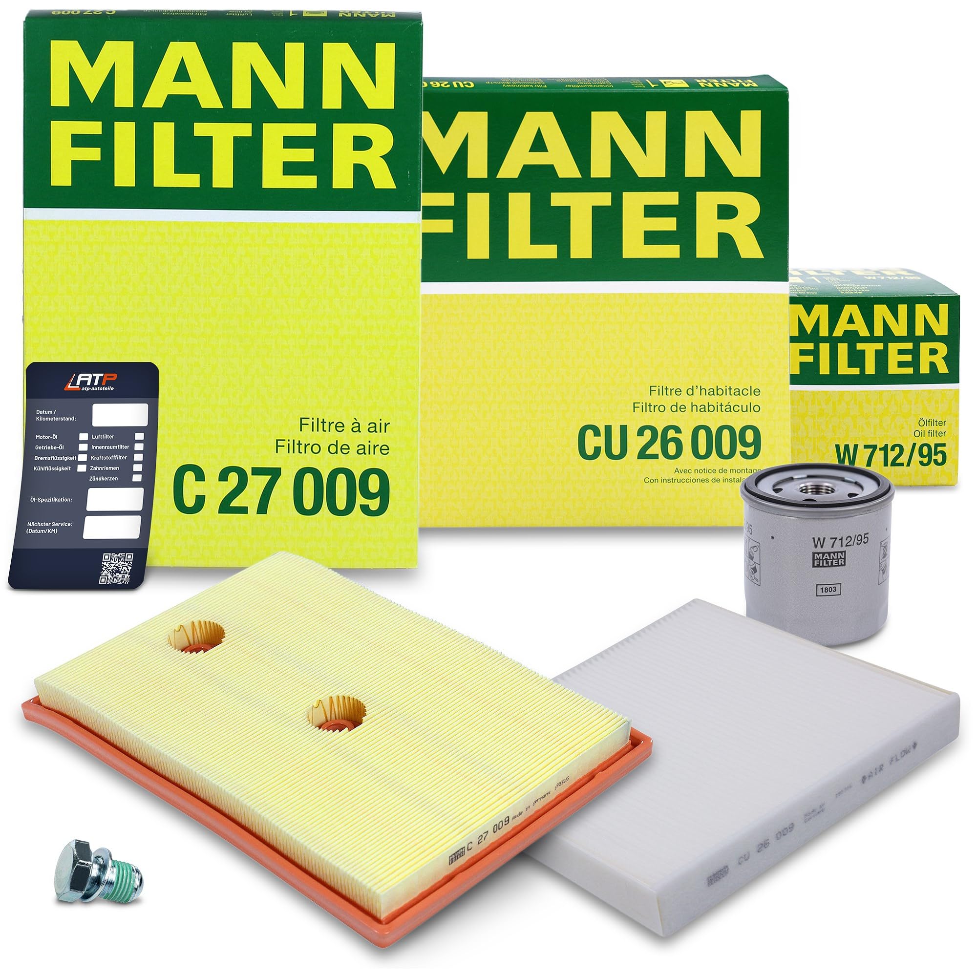 MANN-FILTER Inspektionspaket Filterset 1x Ölfilter, 1x Luftfilter, 1x Innenraumfilter, 1x Ölablassschraube mit Dichtring, 1x Ölwechselanhänger,