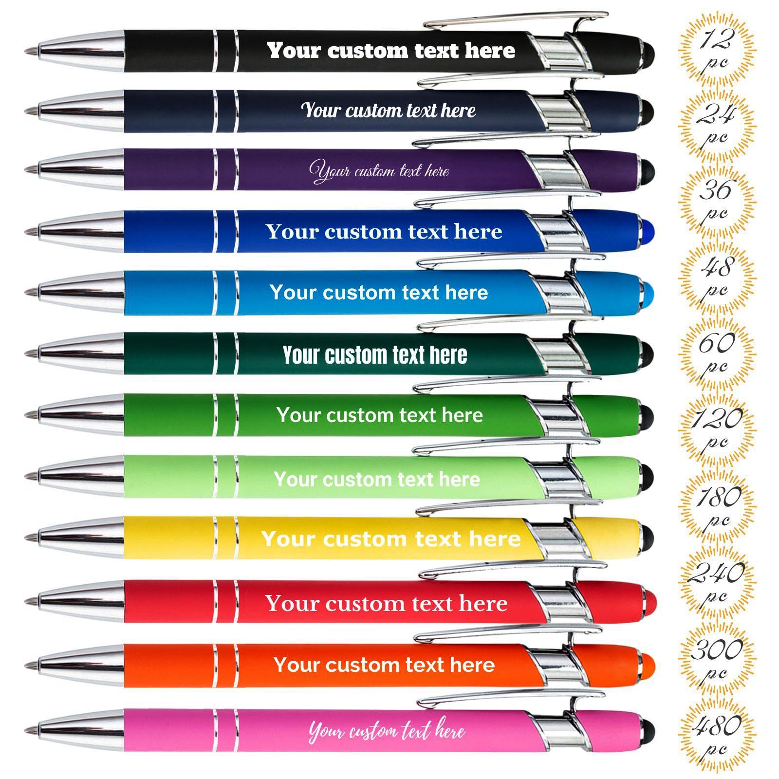 Yingya Personalized Custom Pens in Bulk – Engraved Black Ink Ballpoint Pens for Business Gifts, Customizable Writing Pens for Men and Women(Rainbow