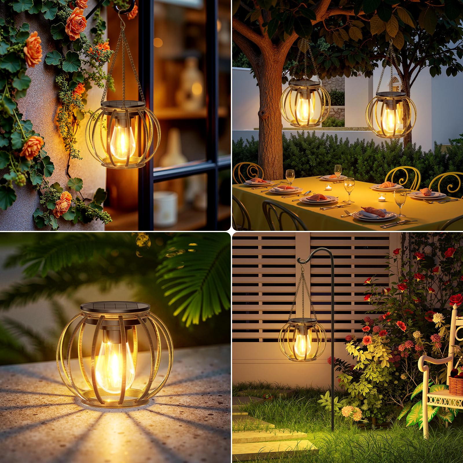 KOOPER Lanterne solari per esterni, confezione da 4 luci solari in metallo bronzo, per cortile, giardino, patio, vialetto, decorazione