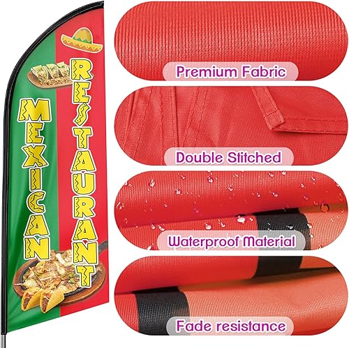 Miniatura 3 de Banner de bandera de Swooper con publicidad de restaurante mexicano, kit de poste de bandera de plumas de restaurante mexicano y estaca para tierra,