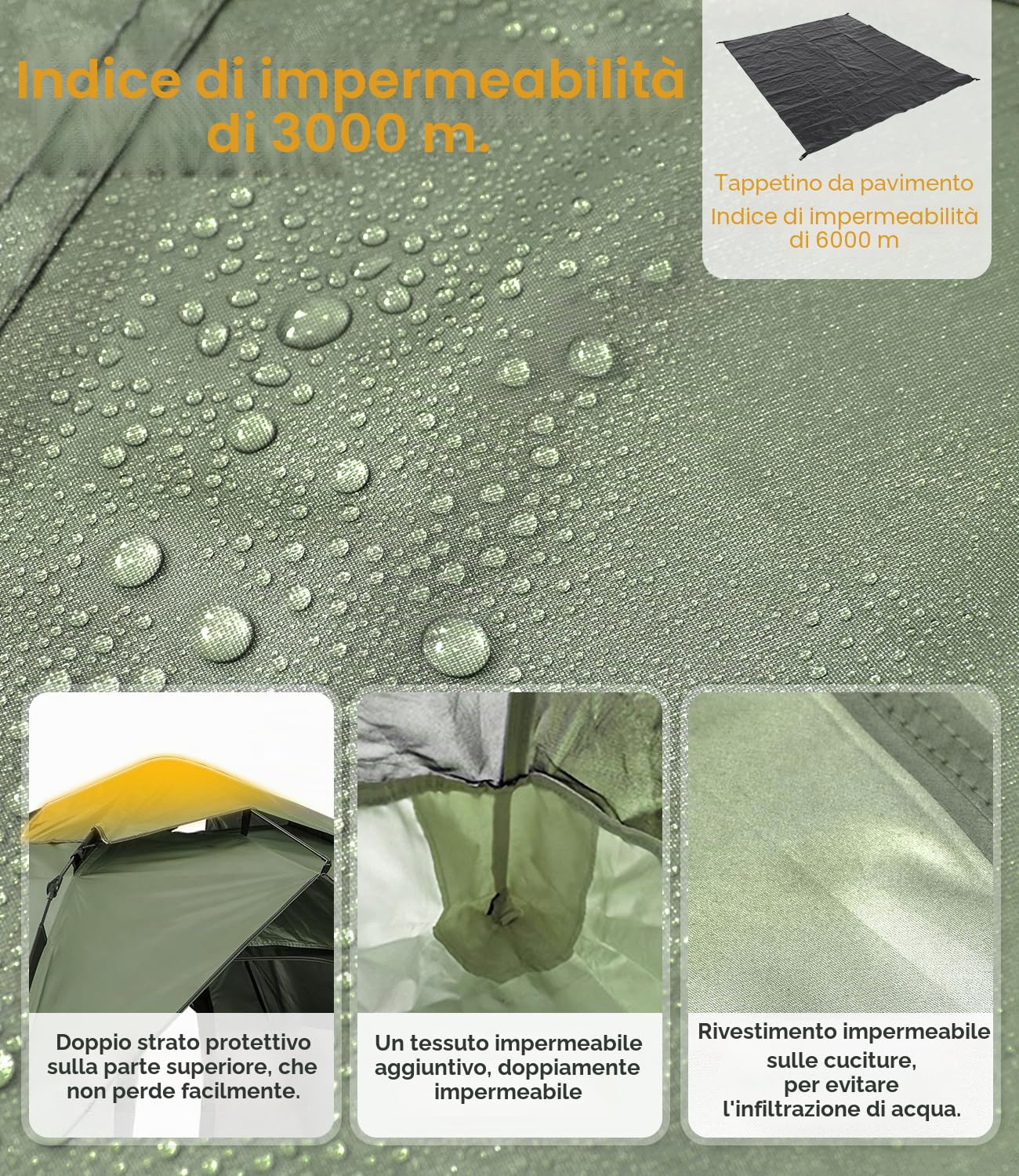 DEWUR Tenda da campeggio per 2-4 persone, impermeabile, pop-up, tenda da spiaggia, gazebo, tenda da sole, protezione UV per trekking, campeggio, attività all'aperto, festival