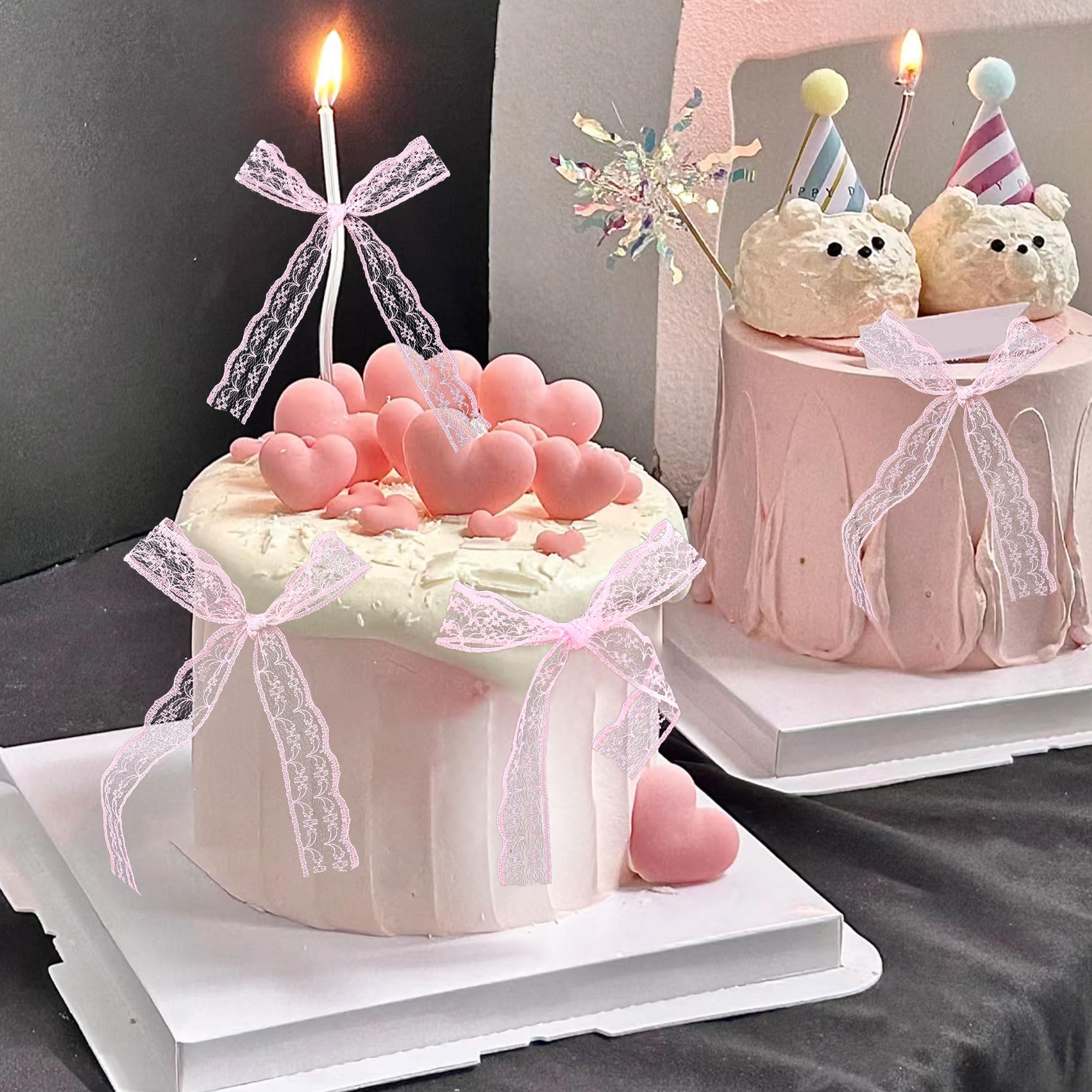 20 Pack Bow Cupcake Toppers Birthday Bowknot Ribbons Coquette Pink Bow High Footed Cup Balloon Wall Party Decorations Bridal Cake Dessert Picks Decoration Baby Girl Birthday Wedding Party Supplies