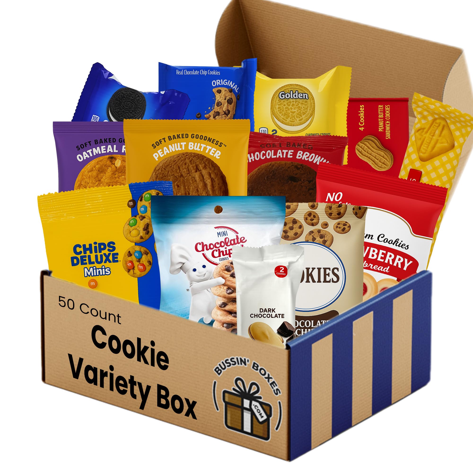 Cookies Variety Pack – Cookie Care Package with Individually Wrapped Cookies for Adults and Kids – Sweet Snack Box for School, Office, or Gifting – 50 Count Assembled by Bussin Boxes