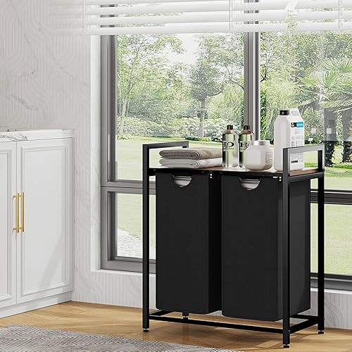 Miniatura 3 de Homedawn Cesta de lavandería, cesta de lavandería, clasificador de ropa con 2 bolsas extraíbles y extraíbles, estante, almacenamiento de lavandería