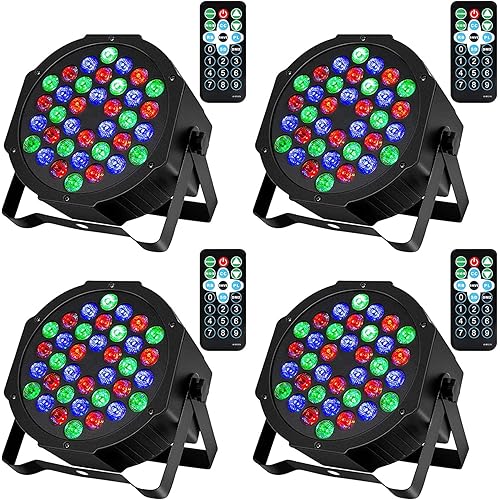 Litake 36 LED Stage Lights RGB DJ LED Par Light Remote & DMX Controlled Sound Activated Auto Play Uplighting for Wedding Birthday Christmas Holiday Music Show Dance Party Stage Lighting-4 Pack