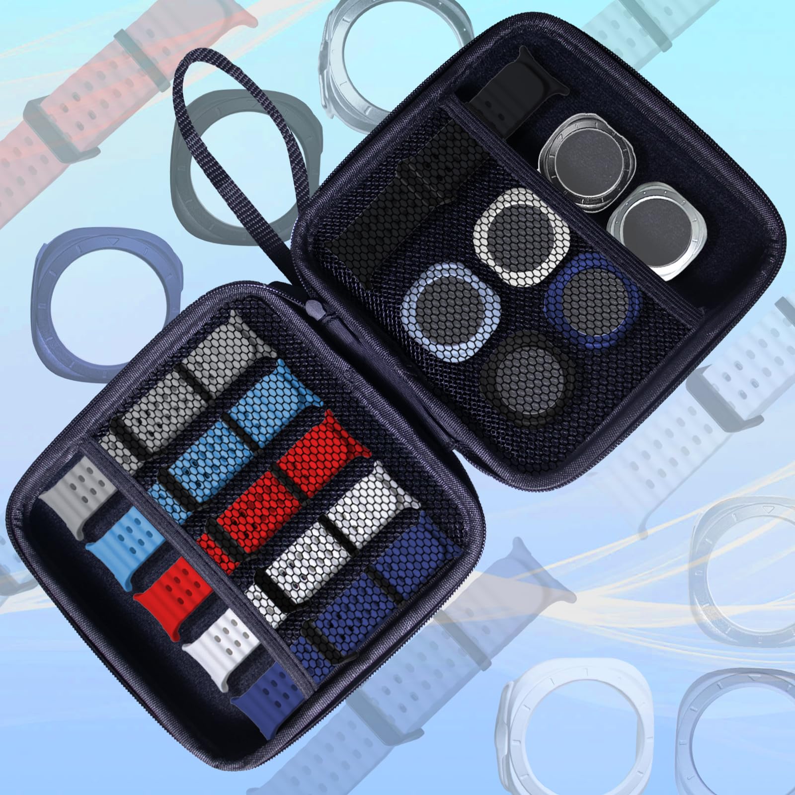 Elaikement Confezione da 6 cinturini in silicone marino per Samsung Galaxy Watch Ultra, 47 mm, uomo/donna, con 6 custodie protettive e custodia, cinturino sportivo morbido impermeabile compatibile con