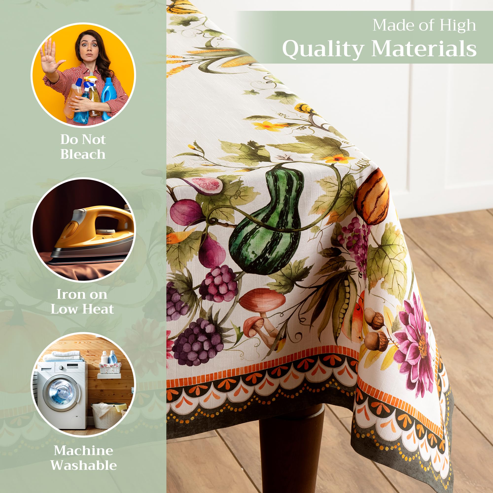 Maison d' Hermine Table Cover 60"x90" 100% Cotton Decorative Washable Rectangle Tabletop Tablecloths, Kitchen, Wedding, Pumpkin Garden - Cloudy Cream - Thanksgiving/Christmas