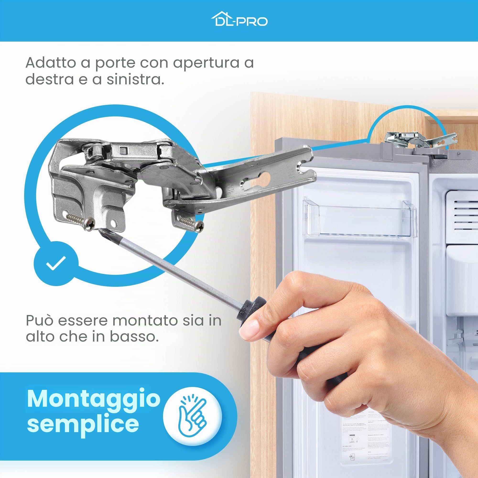 DL-pro Set di cerniere per porta superiore + inferiore per Bauknecht Whirlpool 481231018626 Hettich per frigorifero KDI KGI KVI KVIC