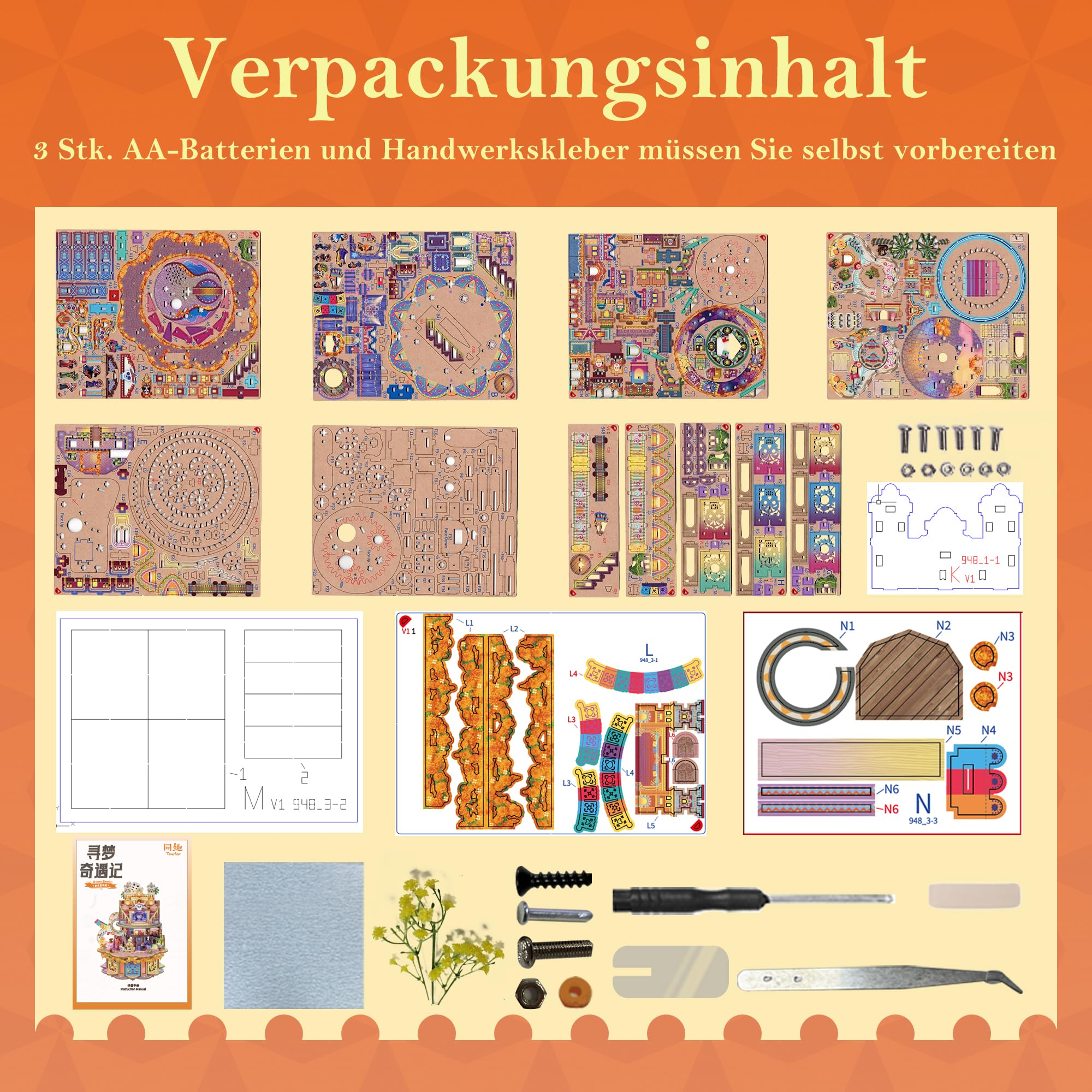 Tonecheer Spieluhr Holz 3D Puzzle, DIY Modellbausatz für Erwachsene, Drehbare Musikbox, Holzpuzzle Geschenke zur Hausdekoration Geschenk für Geburtstag Weihnachten（ Träume Wandern）