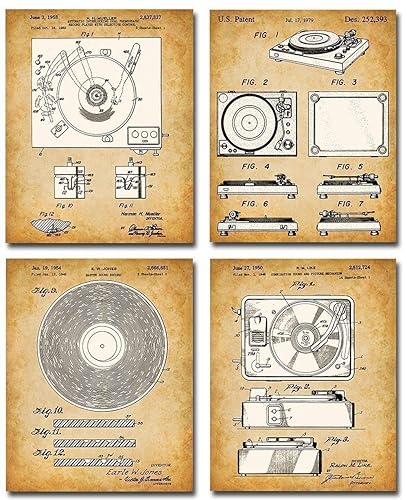 Original Record Players Patent Art Prints - Set of Four Photos (8x10) Unframed - Makes a Great Music Room or Studio Decor and Gift Under $20 for