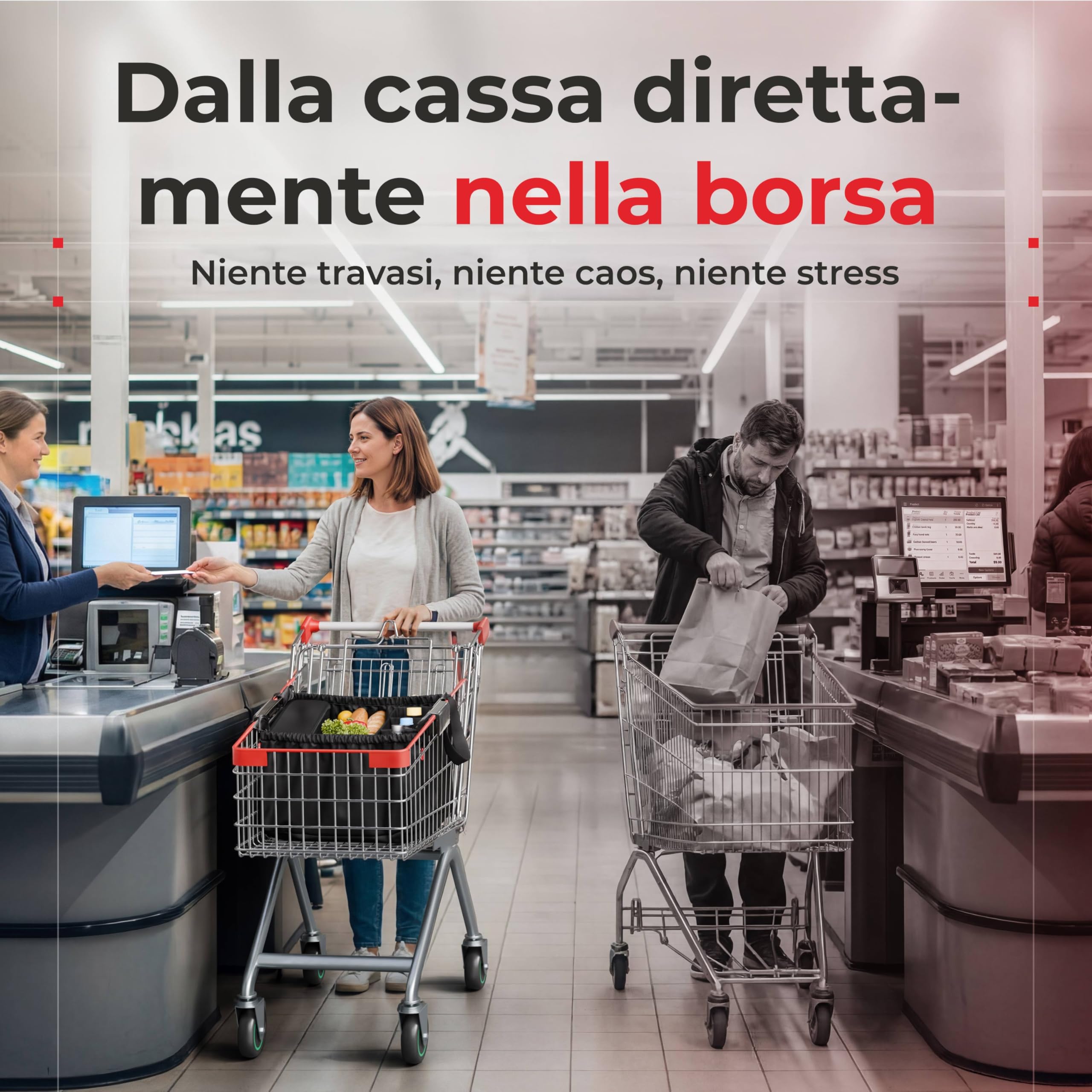 achilles Borsa Spesa Stoffa Pieghevole con Scomparto Raffreddamento e Porta Bottiglie - 40L Grande Shopping Bag - Nero - 54x35x39 cm