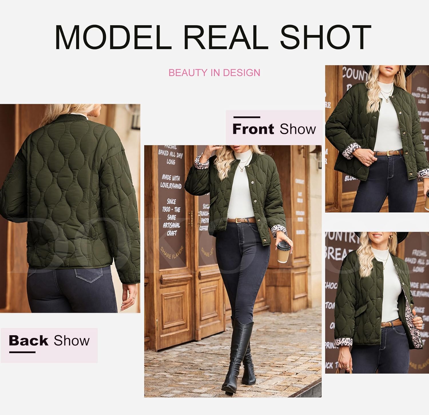 Dokotoo Casual Quilted Jackets for Women Button Down Leopard Puffer Jacket Womens Winter Coats with Pockets - Image 4