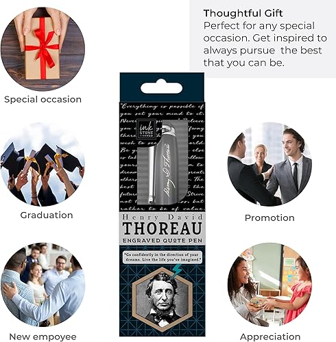 Miniatura 4 de Henry David Thoreau - Bolígrafo inspirador con cita – Ve con confianza en la dirección de tus sueños. Vive la vida que has imaginado. Regalos de