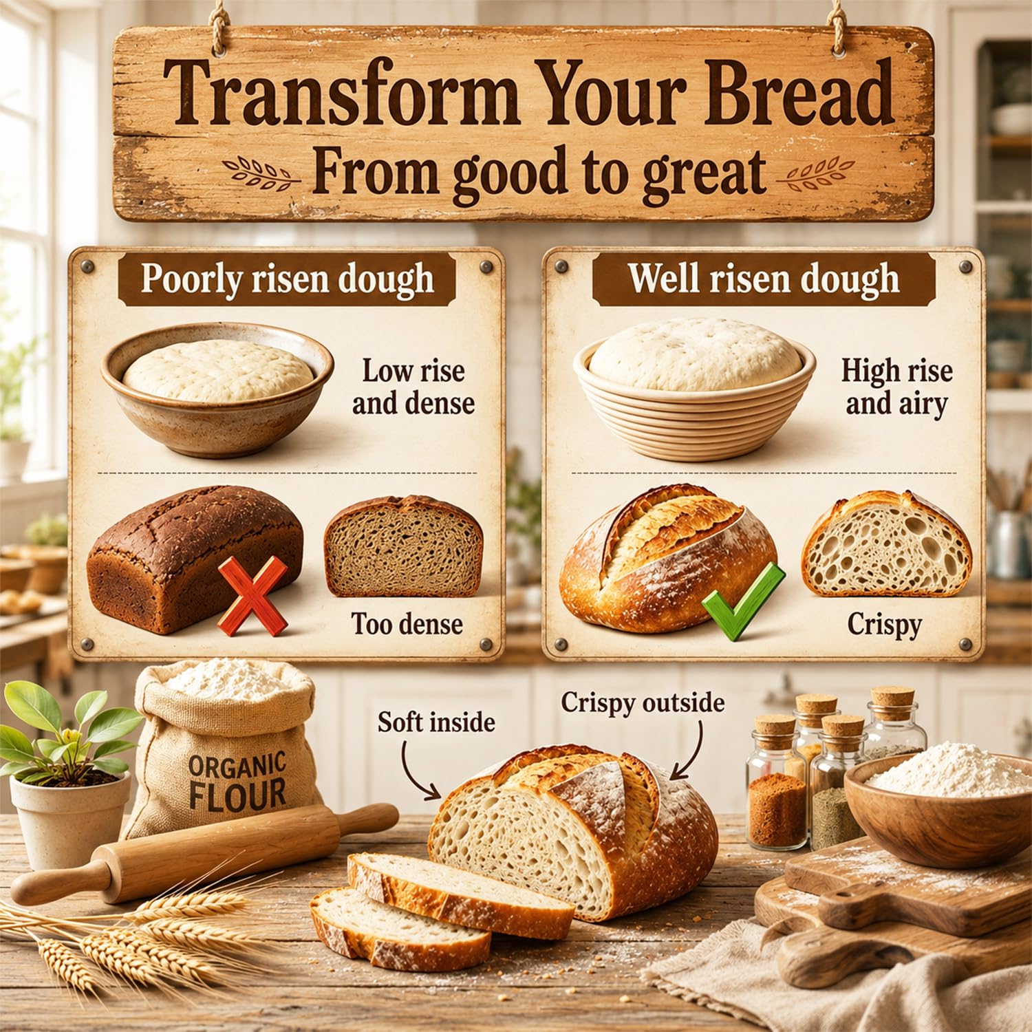 Sauerteig Starter Set mit Gärkörbchen (2 Stück, 25cm), Gärkorb Brot Brotbackzubehör Mit Sauerteig Starterglas, Sauerteigbrot Starter Set, Komplettes Brotbackset für Anfänger & Bäcker