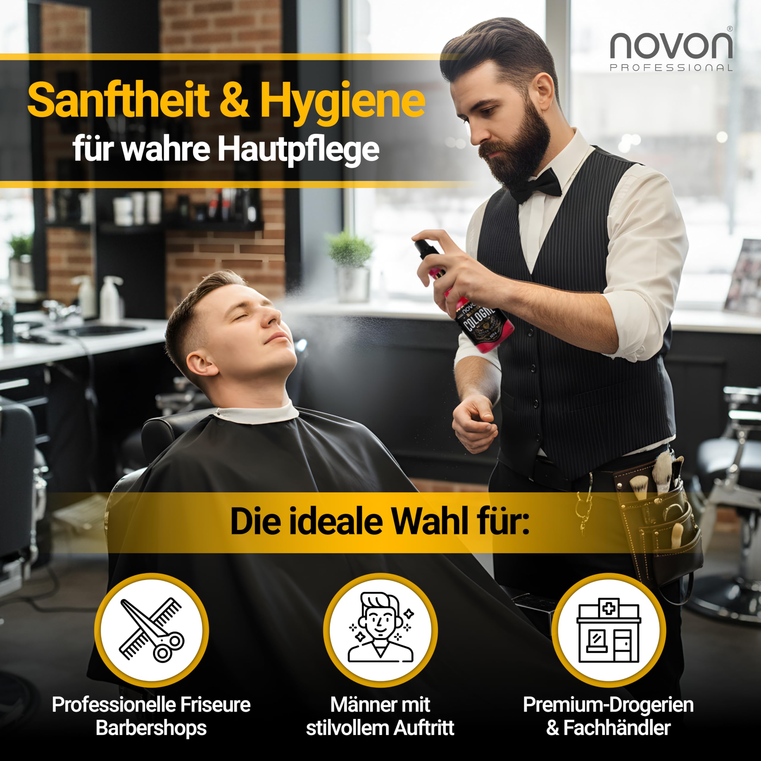 novon Professional Barber Cologne nr 4-355 ml - spray po goleniu dla mężczyzn - woda zapachowa do golenia aromatyczno-intensywna - Barber Eau de Cologne z praktycznym dozownikiem z pompką