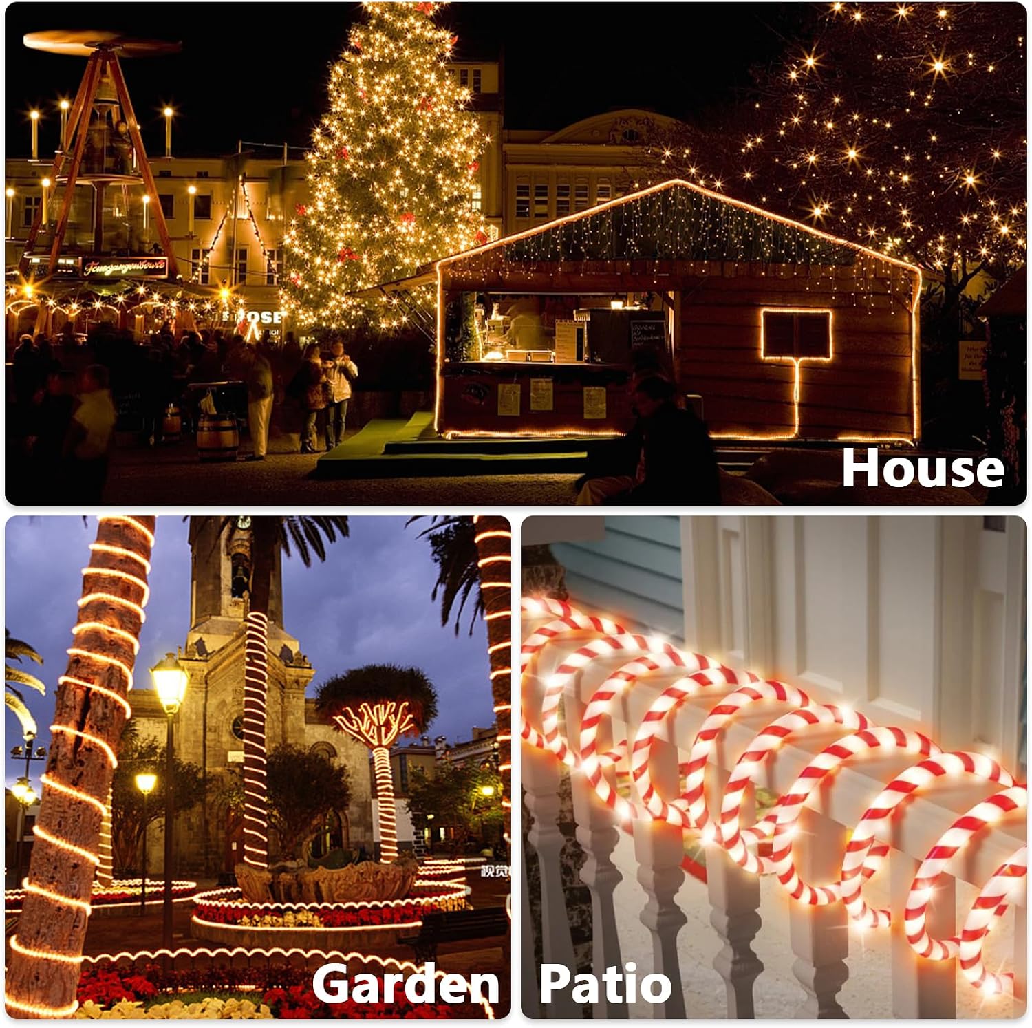 Afirst Christmas Candy Cane Rope Lights - 30FT LED Fairy Lights IP65 Waterproof Connectable Tube Lights for Outdoor Patio Garden Christmas Tree Holiday Decoration