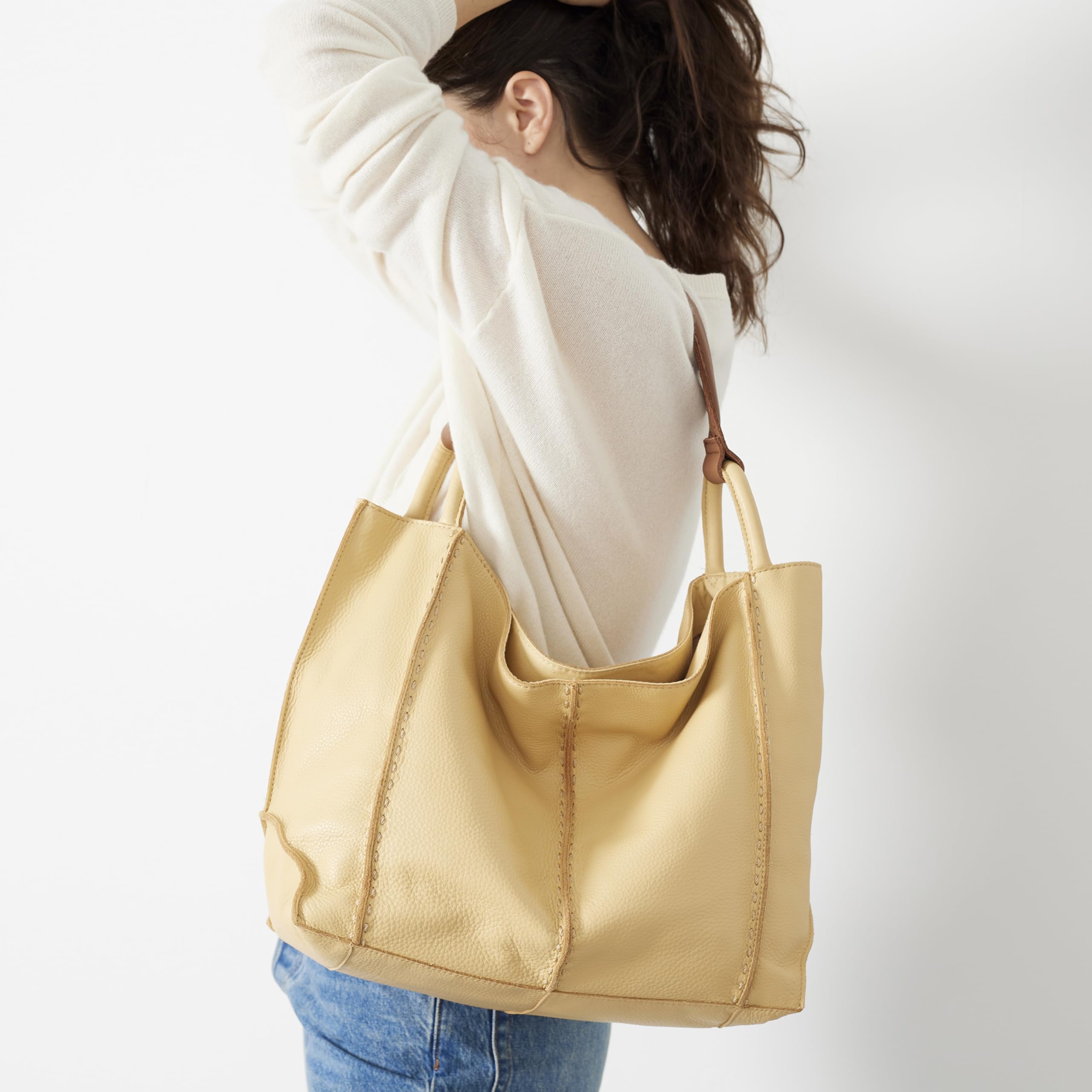 The Sak Los Feliz Large Tote Bag in Leather, Roomy, Unlined Purse with Single Shoulder Strap: Tobacco Moroccan