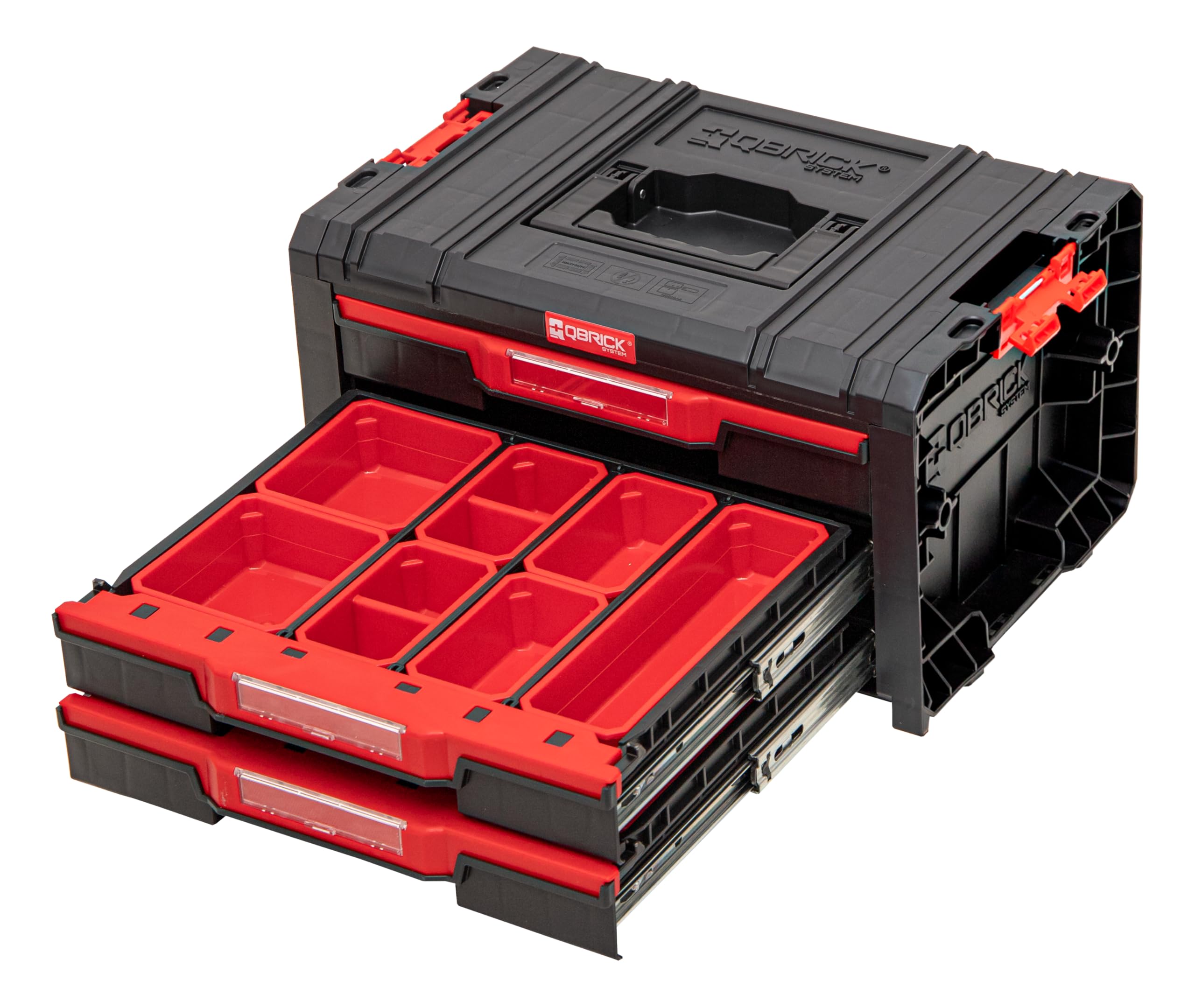 Qbrick System Cassetta Attrezzi Vuota Cassetta Porta Utensili Valigetta Lavoro 450 x 310 x 244 mm Nero Rosso PRO Drawer 3 Toolbox 2.0 Expert