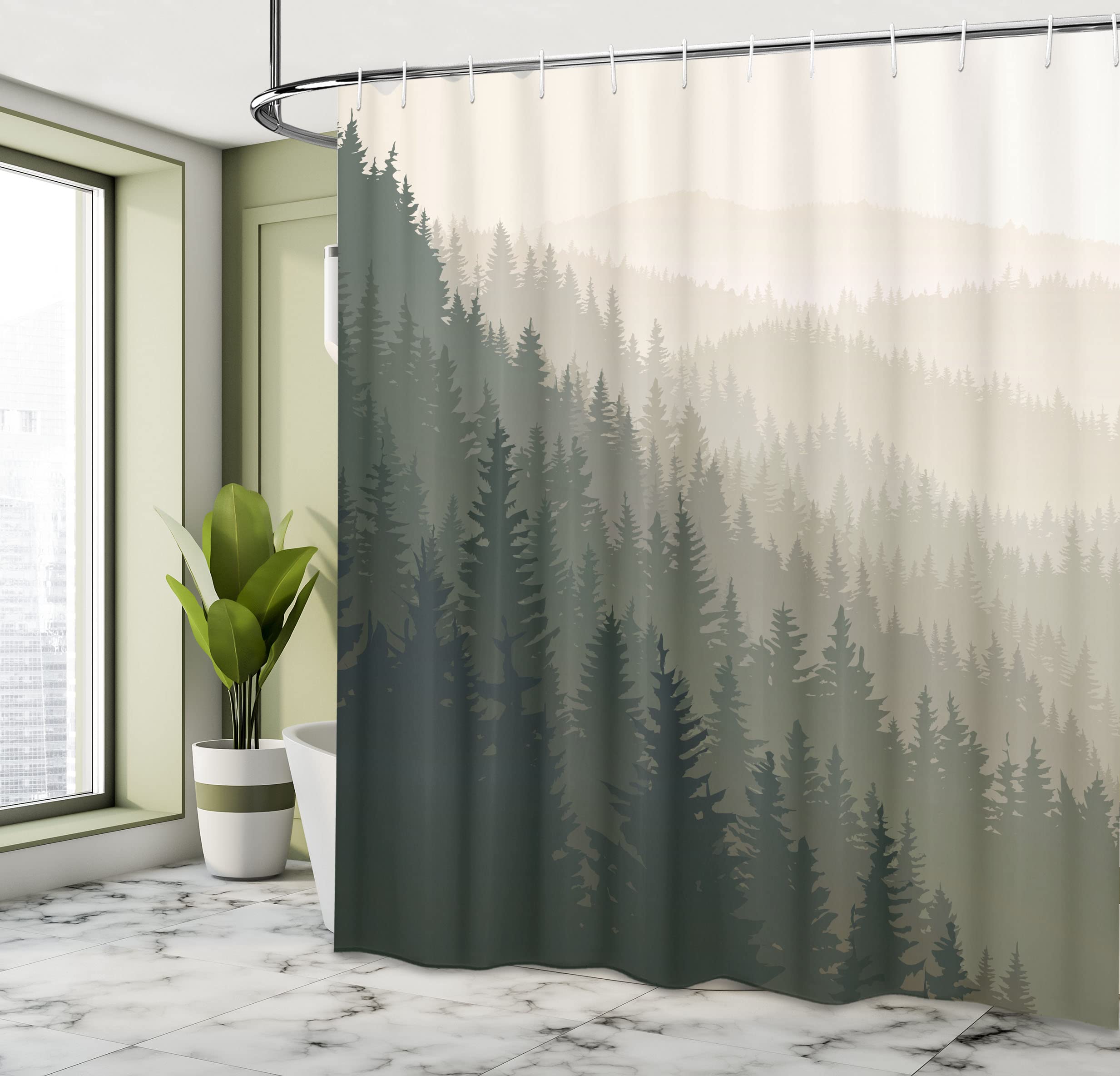 ABAKUHAUS Forest Shower Curtain, Northern Parts of the World Coniferous Trees Scandinavian Woodland - Image 4