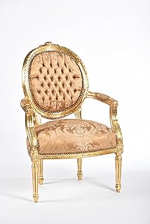 Way Home Store Sillón barroco medalla oro y ocre con hojas 60 x 65 x 90 cm