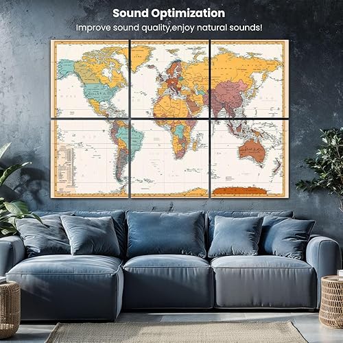 Miniatura 4 de Paneles acústicos artísticos antiguos de color retro con mapa político del mundo están separadas claramente, paquete de 6 paneles de pared