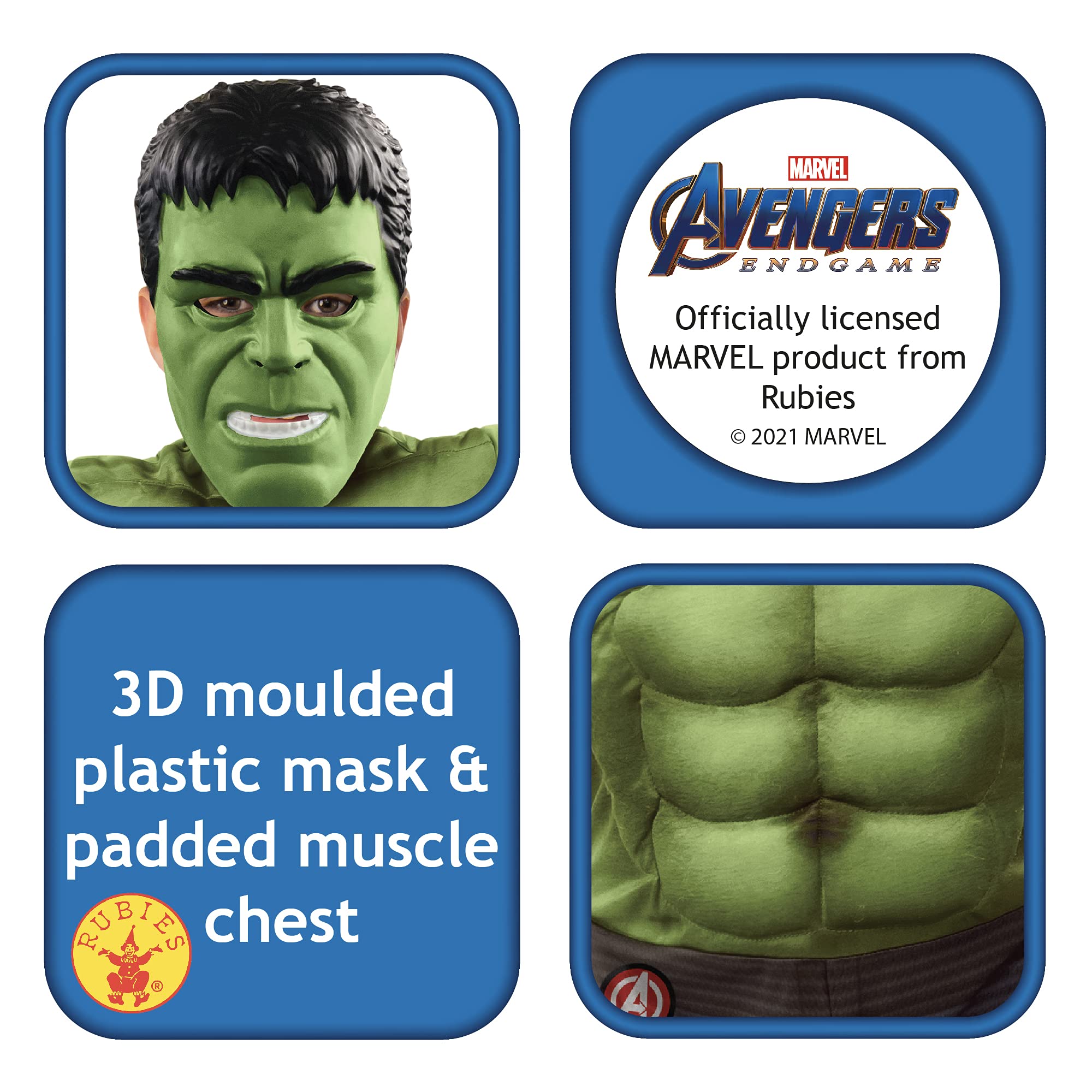 Rubie's Costume Ufficiale Avengers Endgame Hulk, per Bambini, Taglia S, età 3-4 Anni, Altezza 117 cm, Halloween