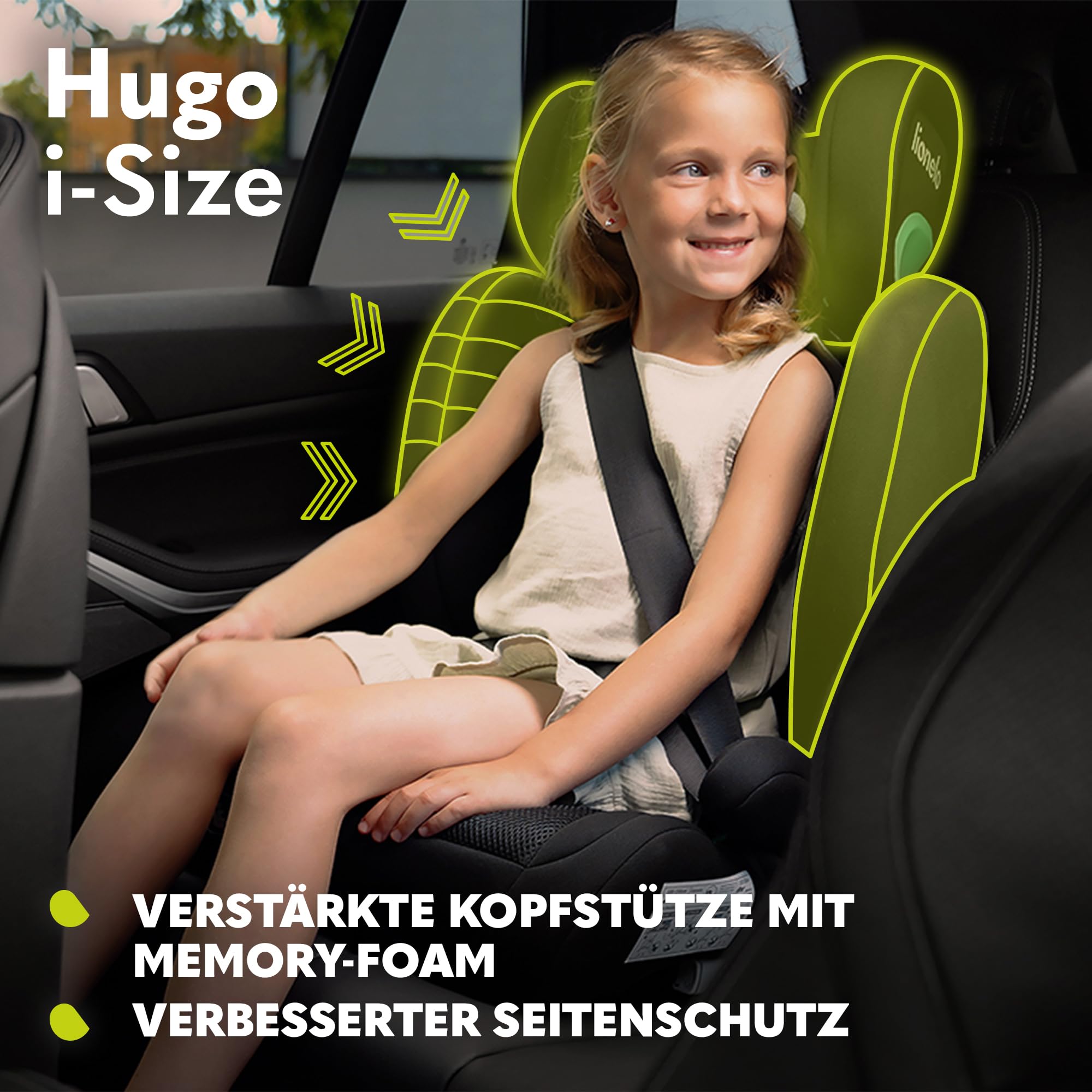 Lionelo Hugo i-Size Kinderautositz Gruppe 2/3, 100–150 cm, 3–12 Jahre, ISOFIX, Seitenaufprallschutz