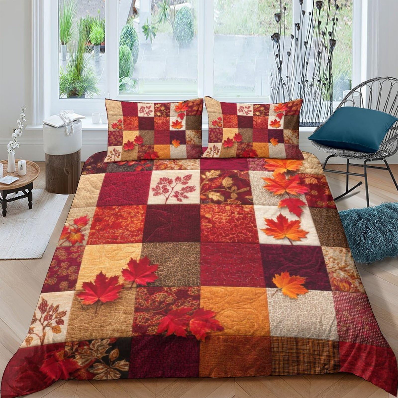 Ctjqhvkz Style-1 3D Printed Autumn Leaves Fitted Sheet Microfiber Patchwork Bed Cover Machine Washable For Bedroom Dorm Decor Single（135X200cm）