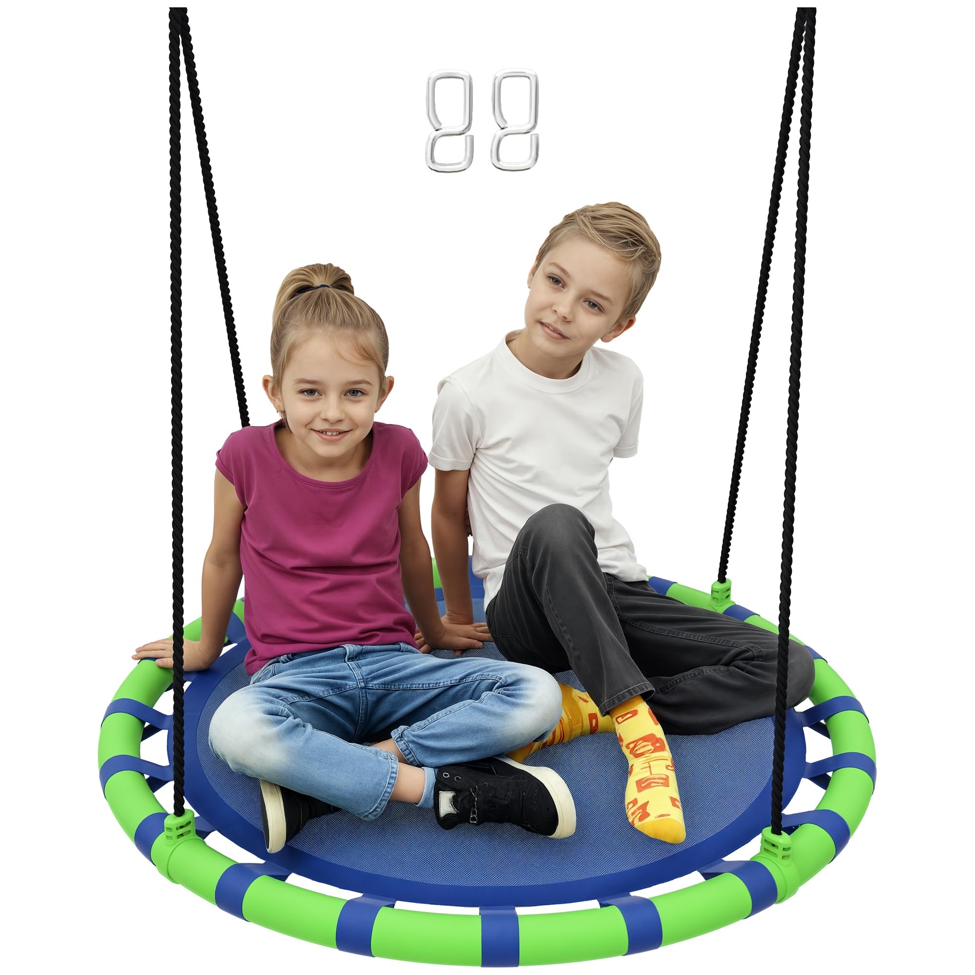 AIYAPLAY Columpio para Niños Redondo Ajustable Ø100x180 cm Azul y Verde | Columpio Jardín Exterior Infantil, Impermeable, Carga 150 kg