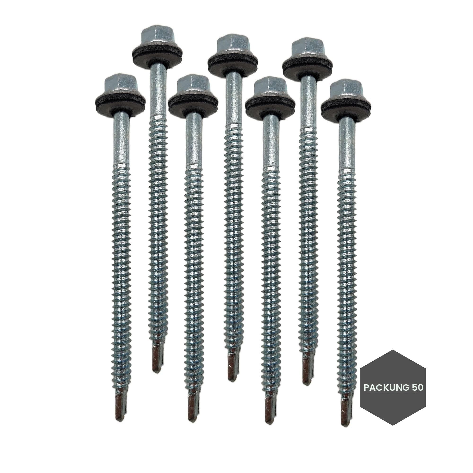 DOJA INDUSTRIAL | SELBSTSCHNEIDENDE SCHRAUBEN STAHL | PACK 50 | 6,3x120mm | Verzinkt | Sechskant Bohrschrauben Metall mit Dichtung | Spenglerschrauben mit Dichtscheibe/Blechschrauben Selbstschneidend