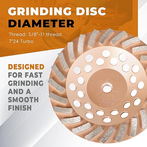 Miniatura 3 de Muelas abrasivas del diamante de 7 pulgadas, 24 ruedas abrasivas de la taza del diamante Turbo concreto de Turbo 58inch-11 Arbor