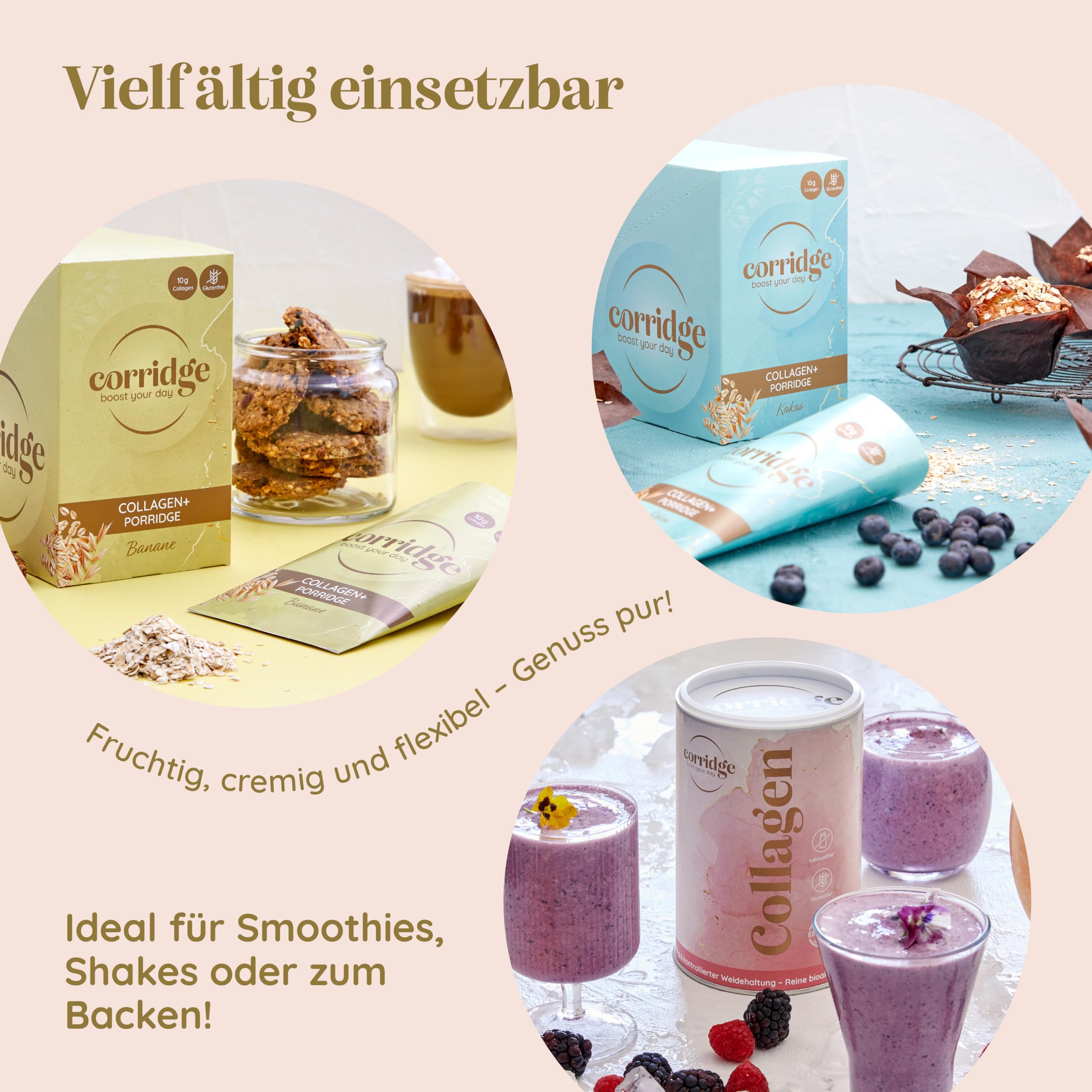 Probierpaket High Protein Porridge & Collagen Pulver - Haferflocken mit Kokos & Bananengeschmack - Bioaktives Collagenpulver leicht löslich - Typ I & III Kollagen für Haut Haare & Gelenke