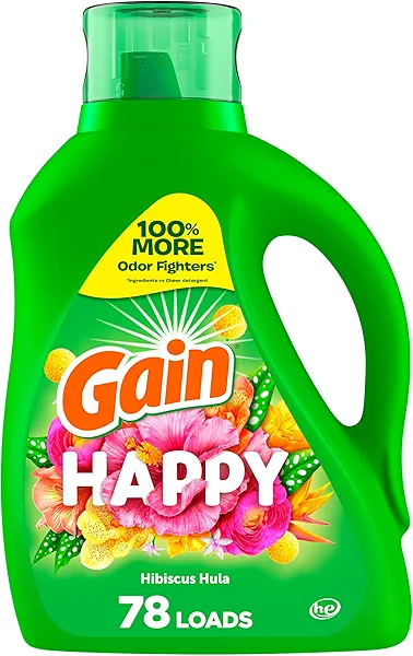 Gain Liquid Laundry Detergent, Happy, HE Compatible, 113 fl oz, 78 Loads