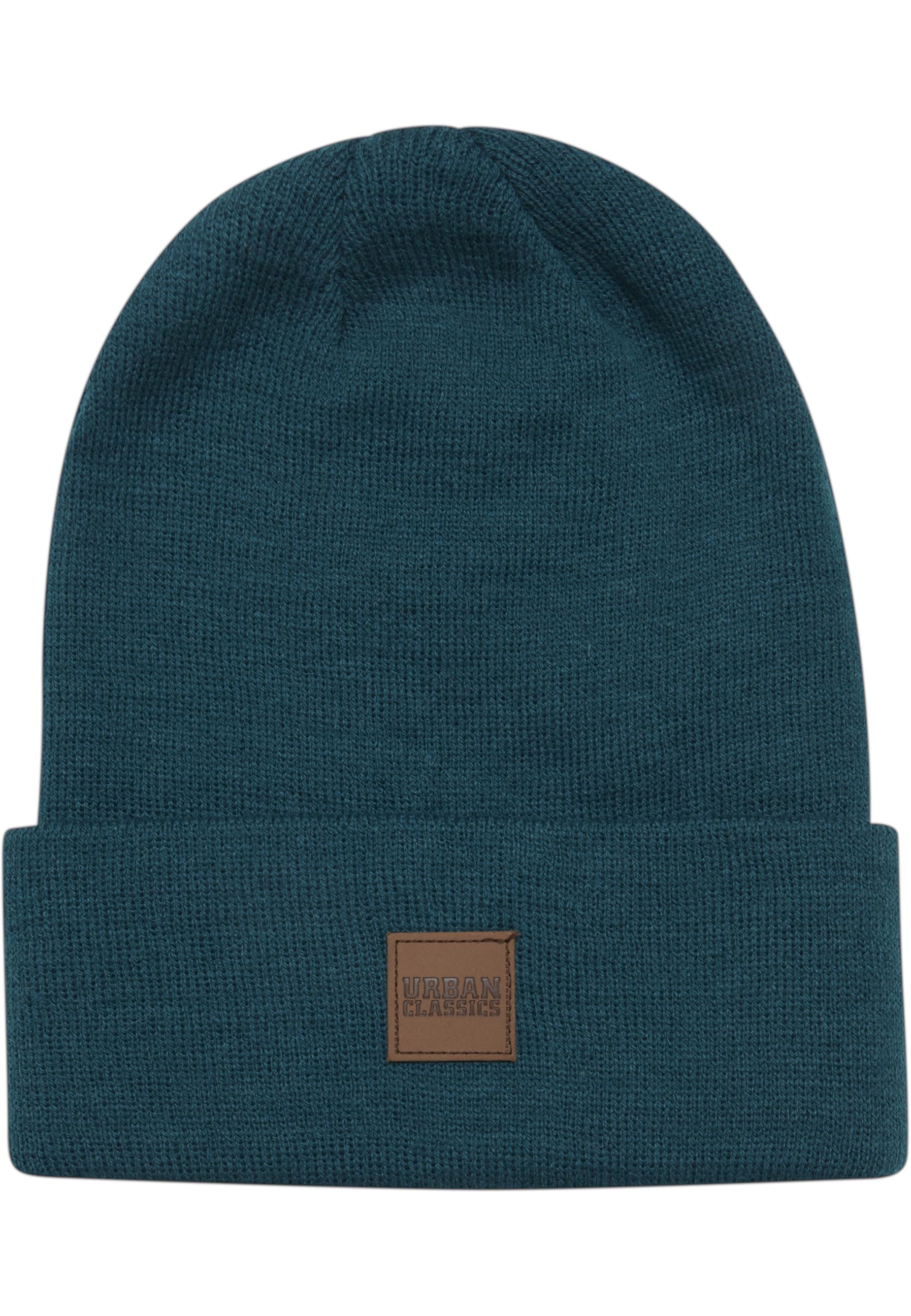 Urban Classics Unisex Leather Patch Long Beanie Knitted - Jasper, Einheitsgröße