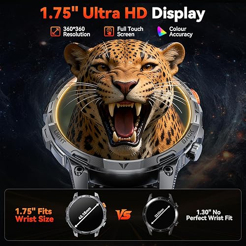 Miniatura 3 de Military Smart Watches for Men,1.75 Smartwatch with 100-Day Ultra-Long BatteryFlashlight,Fitness Watch for Heart RateSleepCalling110+ Sports Mode