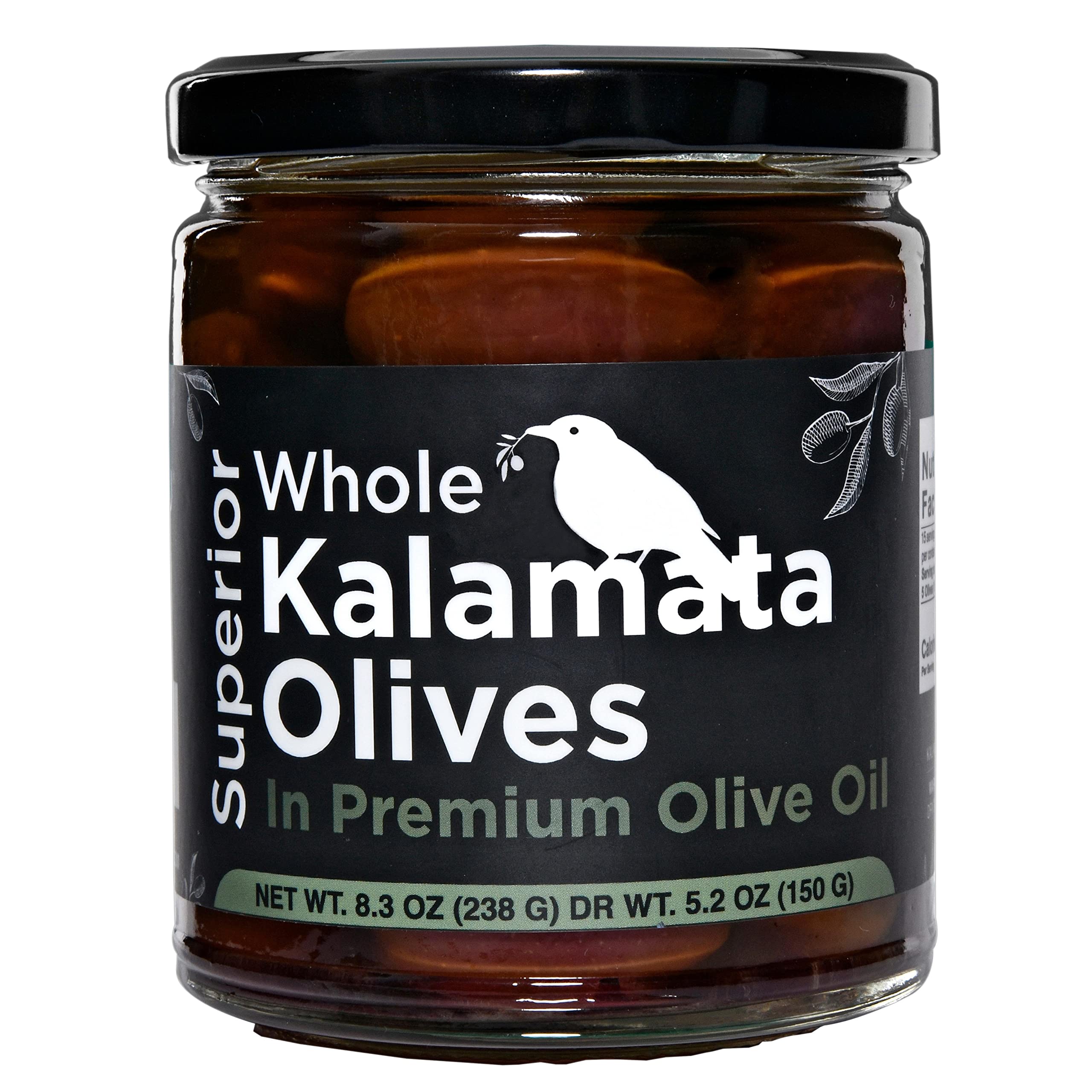 Superior Whole Kalamata Olives from Greece PRESERVED ONLY in Koroneiki Premium Extra Virgin Olive Oil · JUMBO Size ·100% PURE · 8.3 Ounce · Mánamu