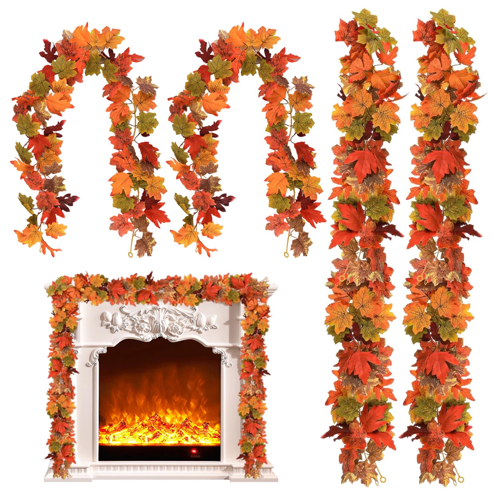 Hbbgdiy 4Pcs Maple Leaf Garland 69 Inch Hanging Fall Leaves Garland Lifelike Autumn Leaf Vines for Thanksgiving Table Halloween Party Home Indoor Outdoor Decor