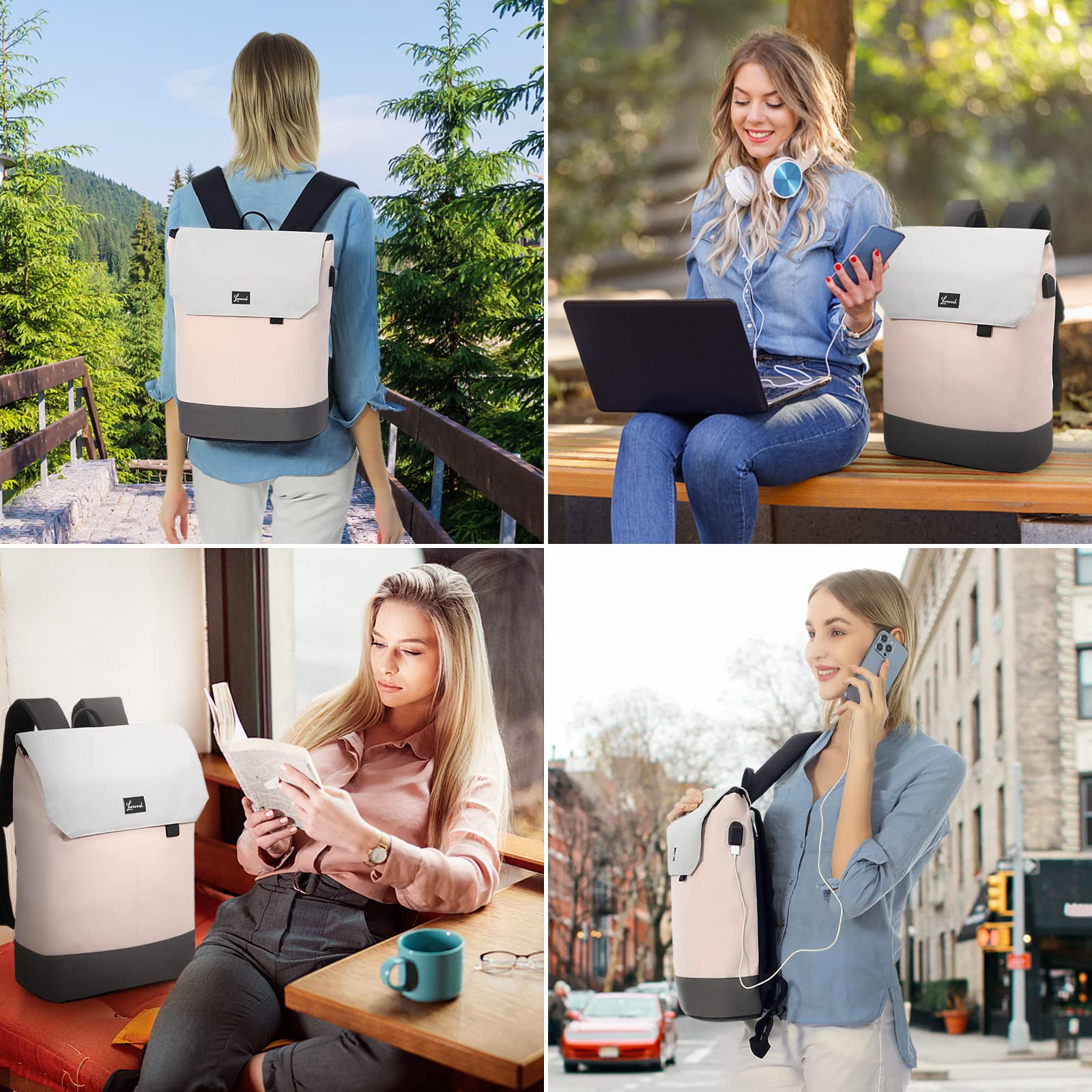 LOVEVOOK Rucksack Damen Elegant Daypack Wasserdichter Tagesrucksack mit Laptopfach 15,6 Zoll & Anti Diebstahl Tasche für Ausflüge, Uni, Schule u. Büro Rosa