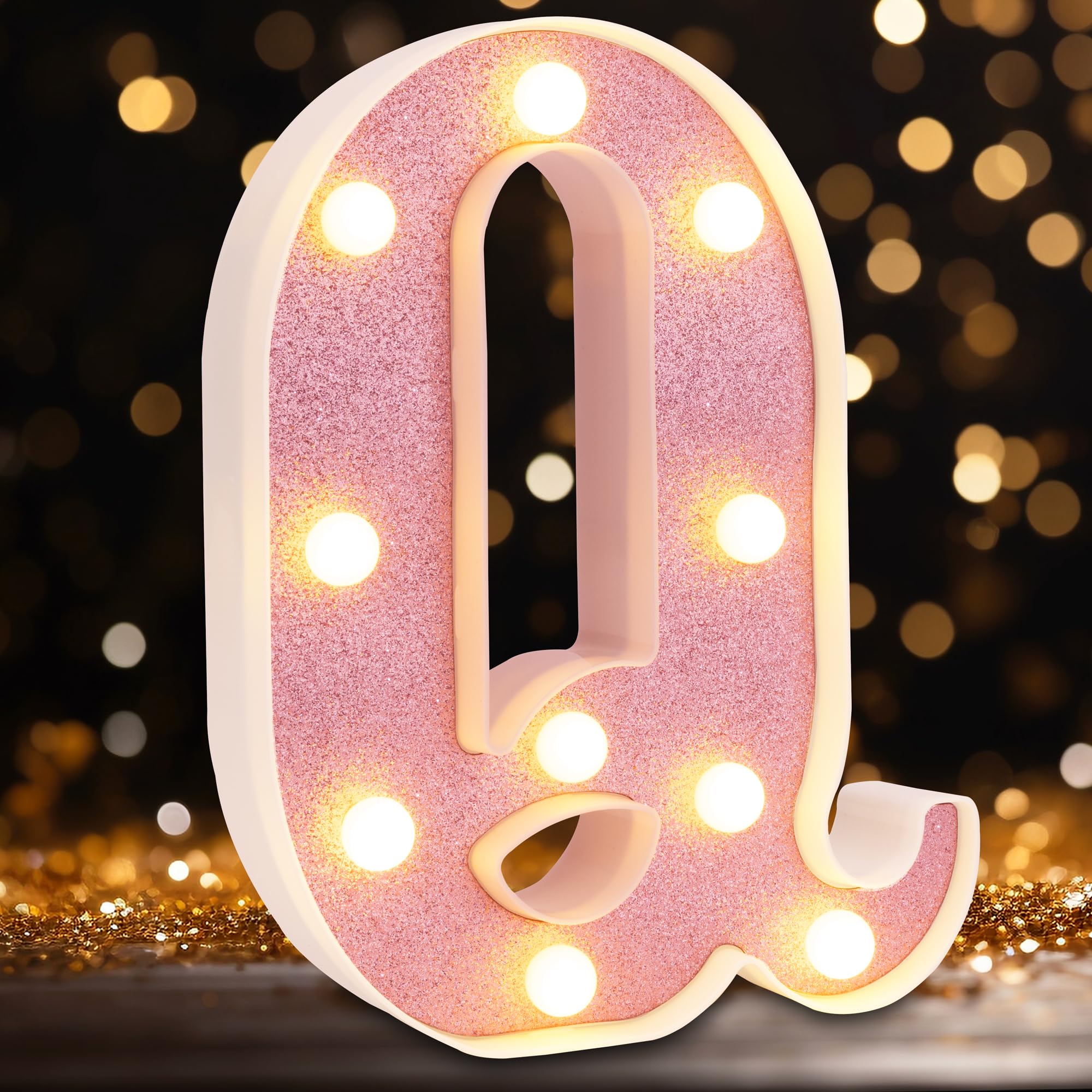 Small Led Marquee Letters, Light Up Letters, 8.58 Inch Led Letter Lights, Battery Powered Lighted Sign for Table, Party, Birthday, Christmas Decor (Pink Glitter, Letter Q) — image 1