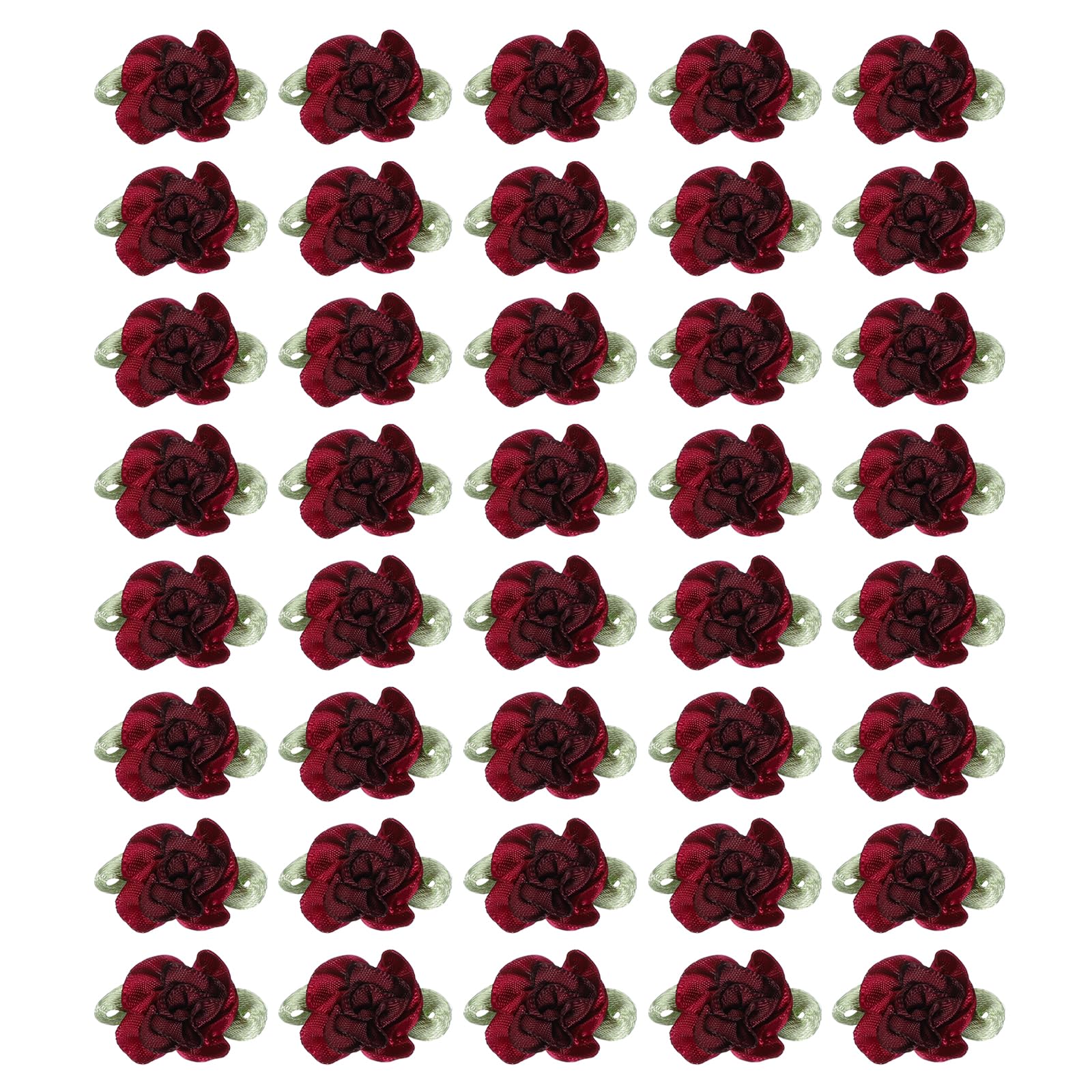 PATIKIL 1 Inch Ribbon Flowers Bows for Crafts 40 Pack Mini Satin Roses Flowers Small Fabric Flower Heads DIY Sewing Appliques for Gift Wedding Bride Ornament Purple/Burgundy